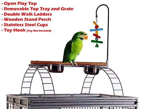 Large 4-Size Castle PlayTop Parrot Cage for Macaws, Cockatoos & African Greys - 32x23x66 Inches Black Vein - Spacious Bird Home for Play, Rest & Training - Perfect for Living Rooms & Outdoor Aviaries