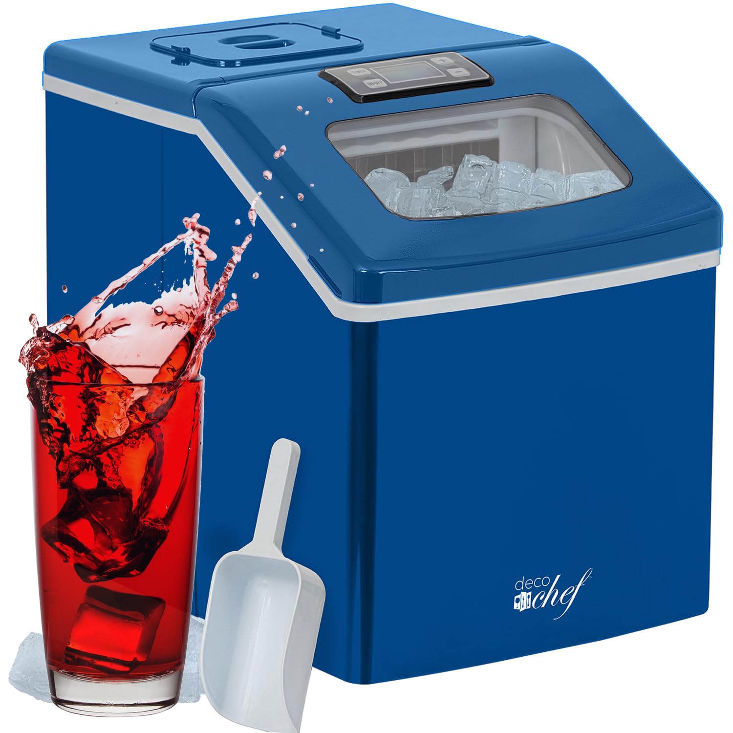 Deco Chef Portable Countertop Ice Maker Machine - 40LB/24H Fast Ice Production, 24 Cubes in 15 Mins, Adjustable Cube Size, Digital Control with Timer, Self-Cleaning Function, EZ Access Flip Lid & Scoop Included (Blue) - Perfect for Home, Office, RV, Boat & Outdoor Parties