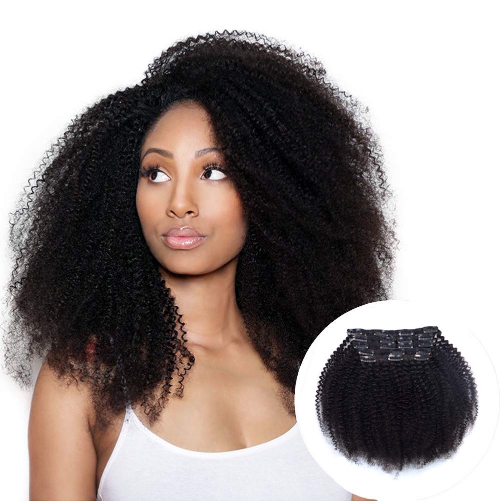 4A 4B Kinky Coily Human Hair Clip-in Extensions for Black Women | 9A Brazilian Remy Human Hair | Double Lace Wefts Natural Black | 120g 16 Inch | Perfect for Protective Styles, Weddings & Everyday Glam
