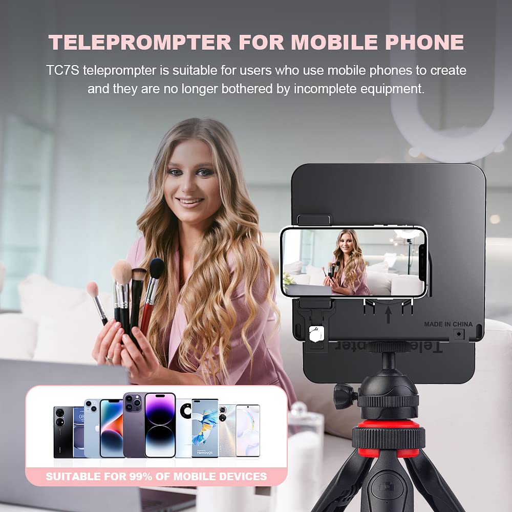 LENSGO TC7S Portable Mini Teleprompter for iPhone & Android - Remote Control, Foldable Design for Online Teaching, Vlogging, Live Streaming & Interviews | Perfect for Content Creators & Remote Work