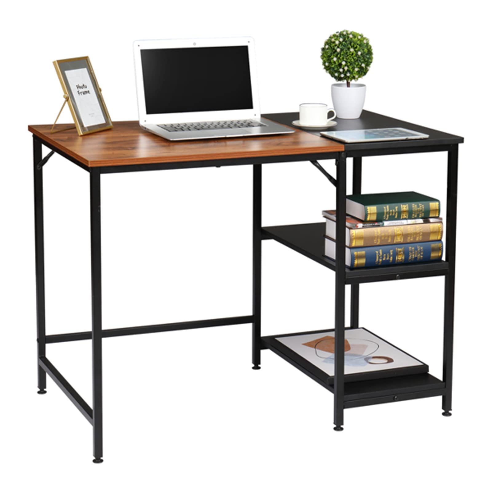 39 Inch Small Home Office Desk with 2-Tier Storage Shelves - Modern Simple Computer Desk for Study, Writing & Laptop Work - Retro/Black Design - Perfect for Small Spaces, Dorm Rooms & Home Offices
