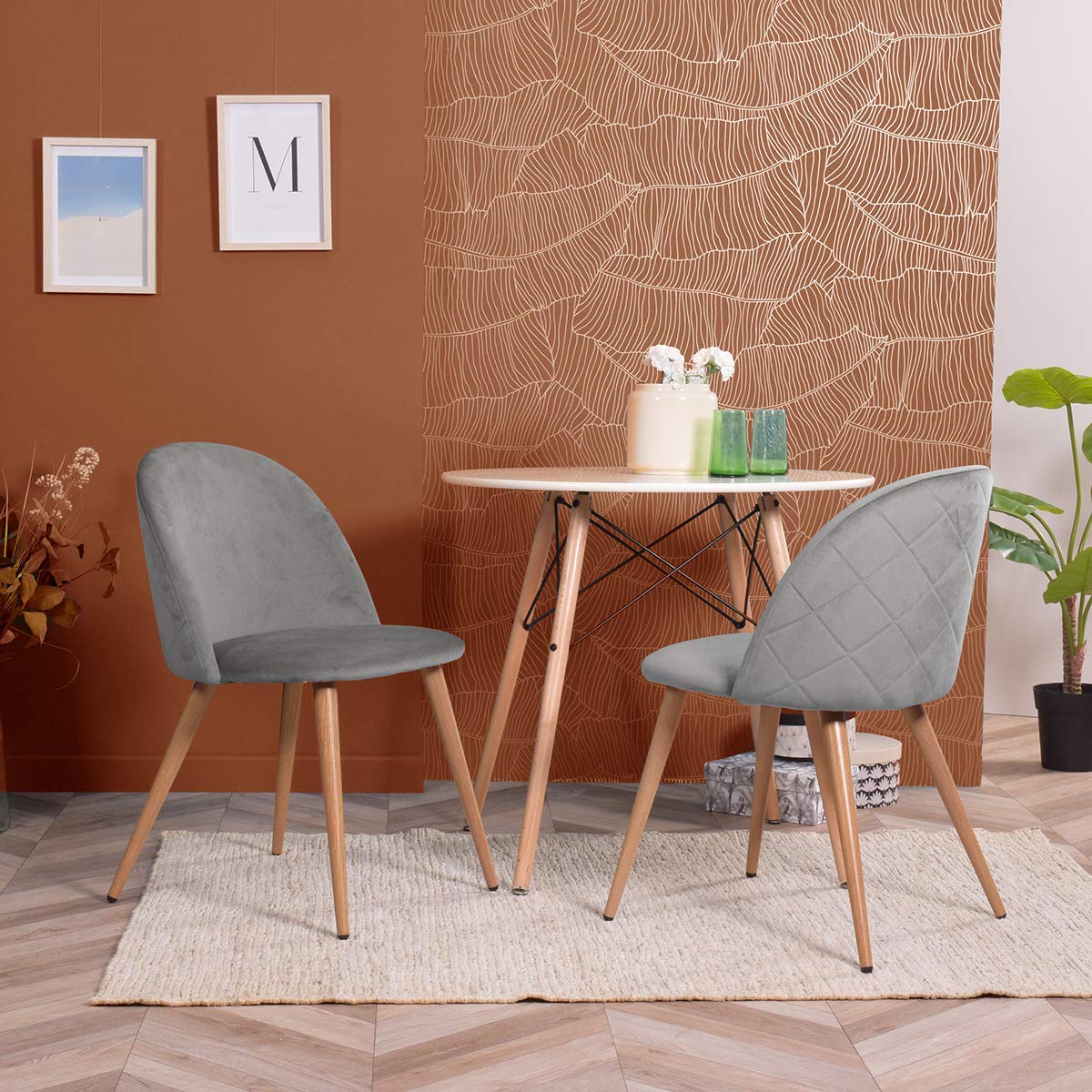 CozyCasa Modern Velvet Dining Chairs Set of 2 - Grey Upholstered Armchairs with Comfortable Seat for Living Room, Kitchen & Guest Room | Perfect for Dinner Parties, Home Decor & Accent Seating
