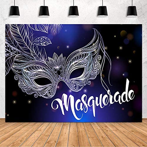 MEHOFOND Glitter Silver Feather Masquerade Mask - Blue & Black Mardi Gras Carnival Party Decor, Ballroom Dance Backdrop, Photography Studio Props (10x7ft) for Birthday, Wedding & Themed Events