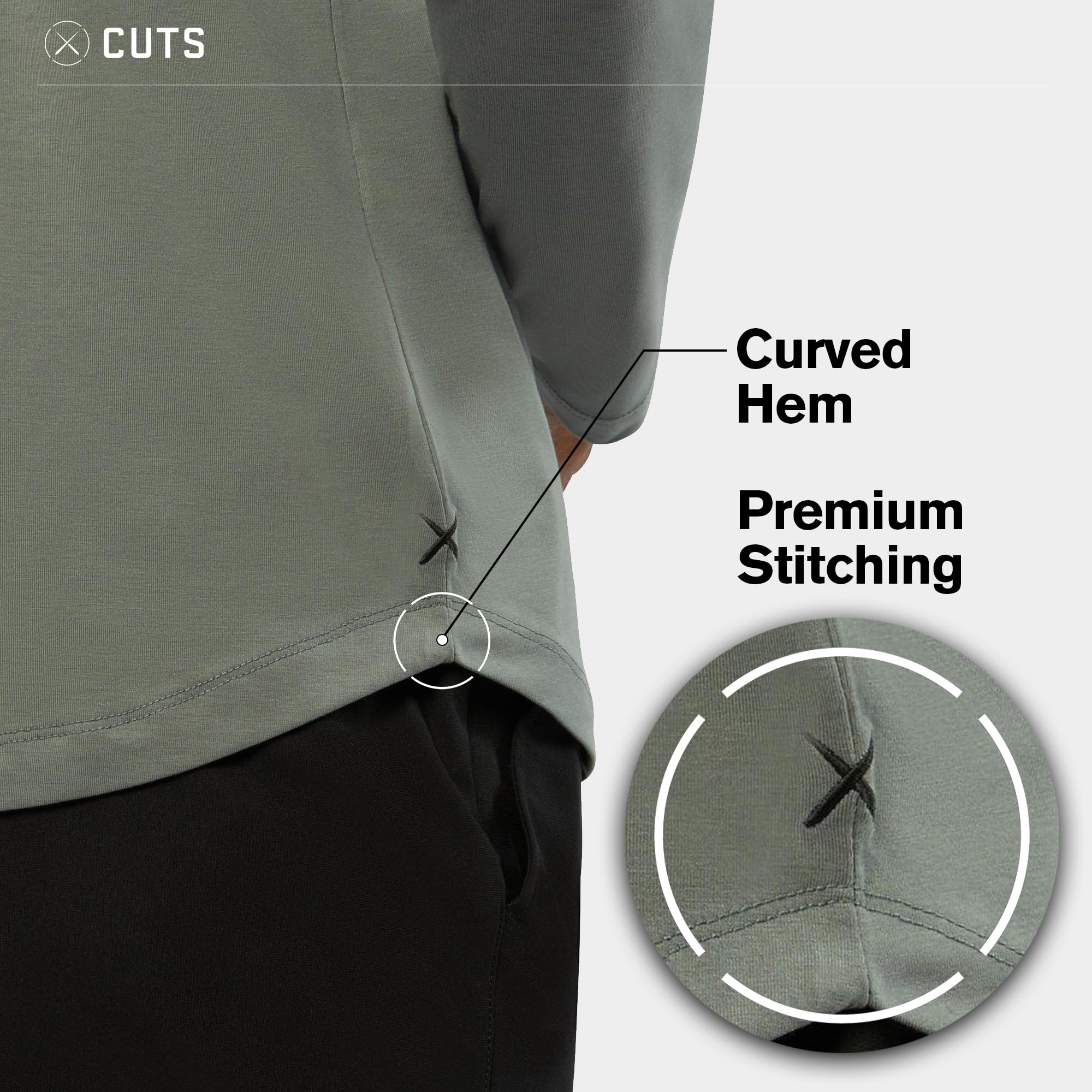 Cuts Clothing Men's AO Henley Curve Hem Long Sleeve Shirt - Premium Comfort Fit Casual & Work Wear for Everyday Style