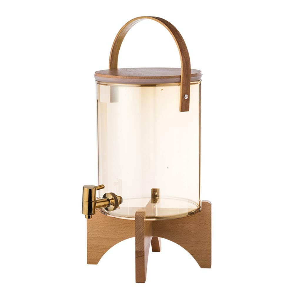 High Temperature Resistant Glass Pitcher with Beech Wood Lid & Stainless Steel Faucet - 7.1L Large Capacity Iced Tea & Water Dispenser (Amber) - Perfect for Parties, BBQs, and Home Refrigeration