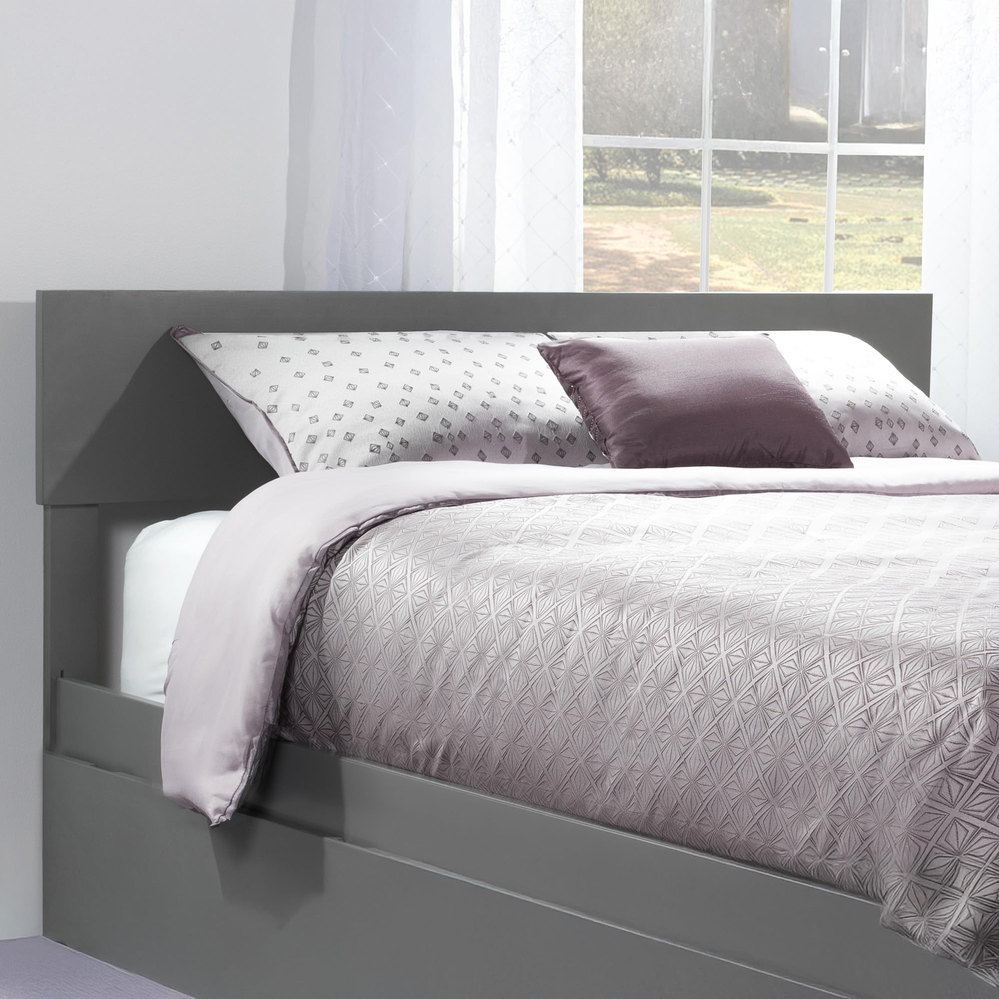 AFI Orlando Queen Size Upholstered Headboard with USB Charging Ports - Grey Fabric Bed Frame Headboard for Master Bedroom & Guest Room