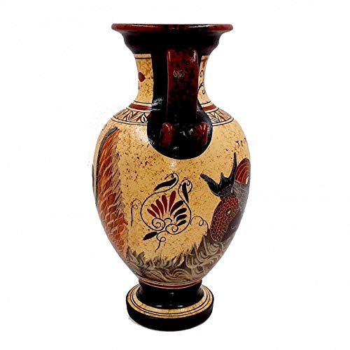 Ancient Greek Pottery Vase 26cm - Handcrafted Zeus, Leda & Triton Design - Ceramic Art Decor for Home, Office & Wedding Centerpieces