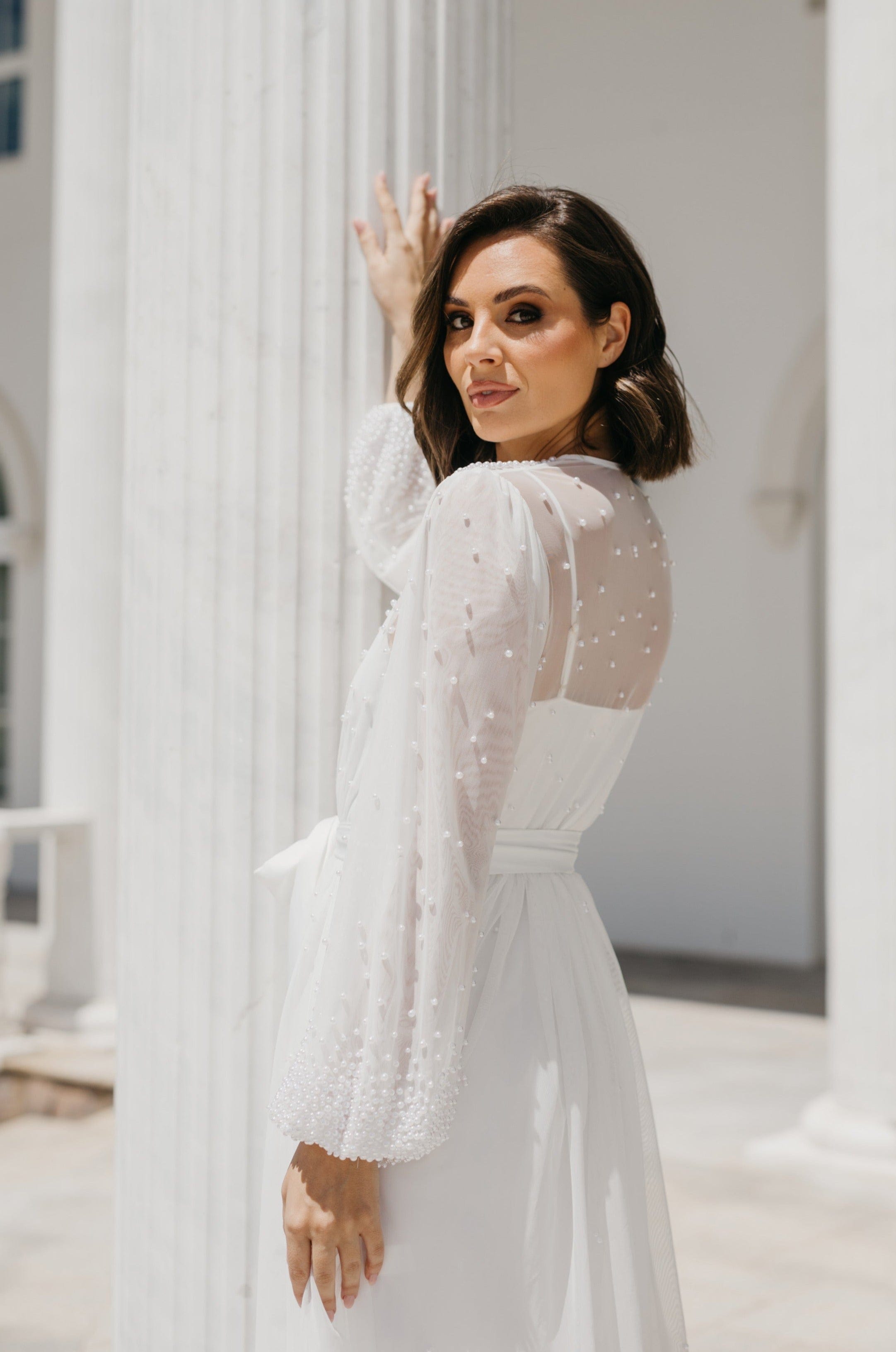 Millie Hand-Beaded Pearl Mesh Maxi Dress with Slip - Elegant Evening Gown for Weddings, Parties & Special Occasions