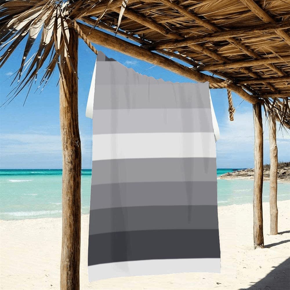 Personalized Beach Towels for Men & Kids - Black & White Cabana Stripe Pool Towel - Soft Quick-Dry Bath Towel for Swimming, Sunbathing & Beach Vacations