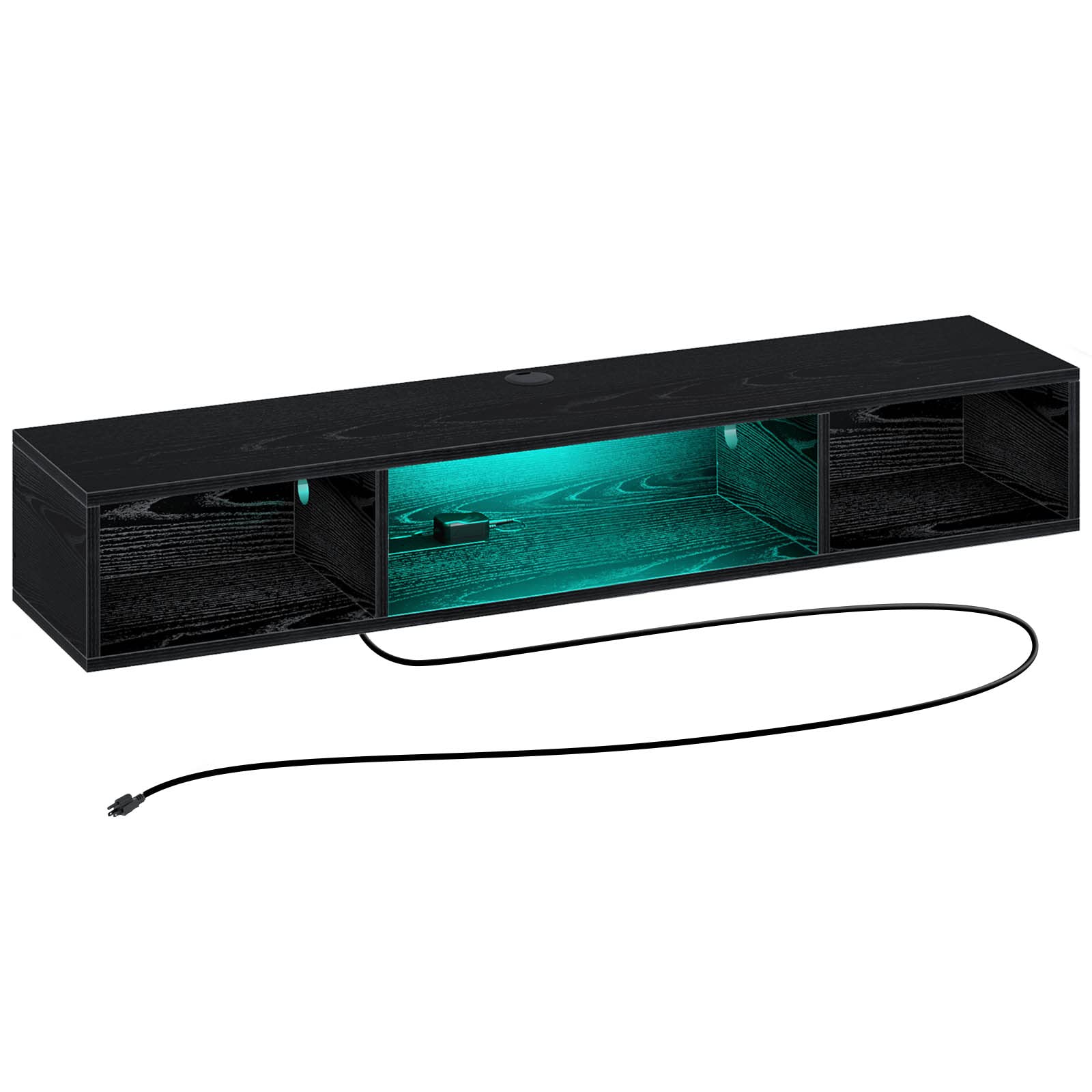 Rolanstar Wall Mounted TV Stand with Power Outlet & RGB LED Lights - 47 Inch Floating Media Console with Storage Shelf for Living Room & Bedroom - Modern Entertainment Center for Home Theater & Gaming Setup (Black)
