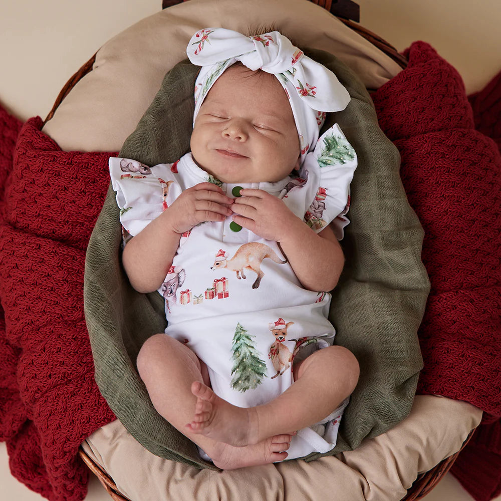 Organic Baby Bodysuit with Frill - Snuggle Hunny Short Sleeve Kangaroo & Koala Print - Perfect for Playdates, Photo Shoots & Everyday Comfort