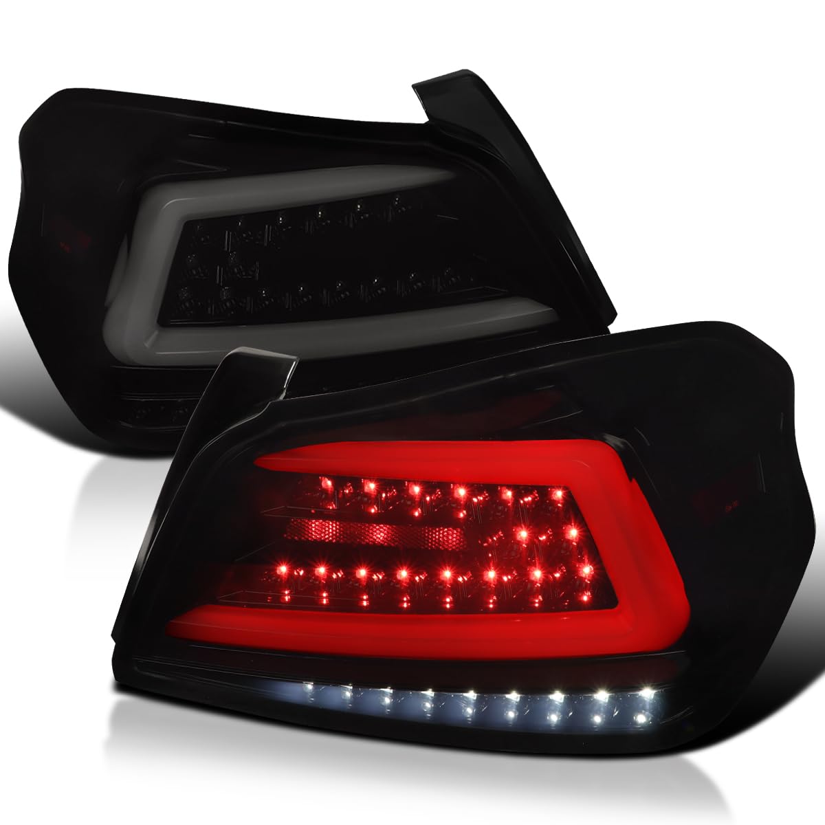Spec-D Tuning Black Smoke LED Tail Lights with White Sequential LED Tube - Compatible with 2015-2021 Subaru WRX & WRX STI (Left + Right Pair) - Upgrade Your Car's Style & Visibility for Night Driving