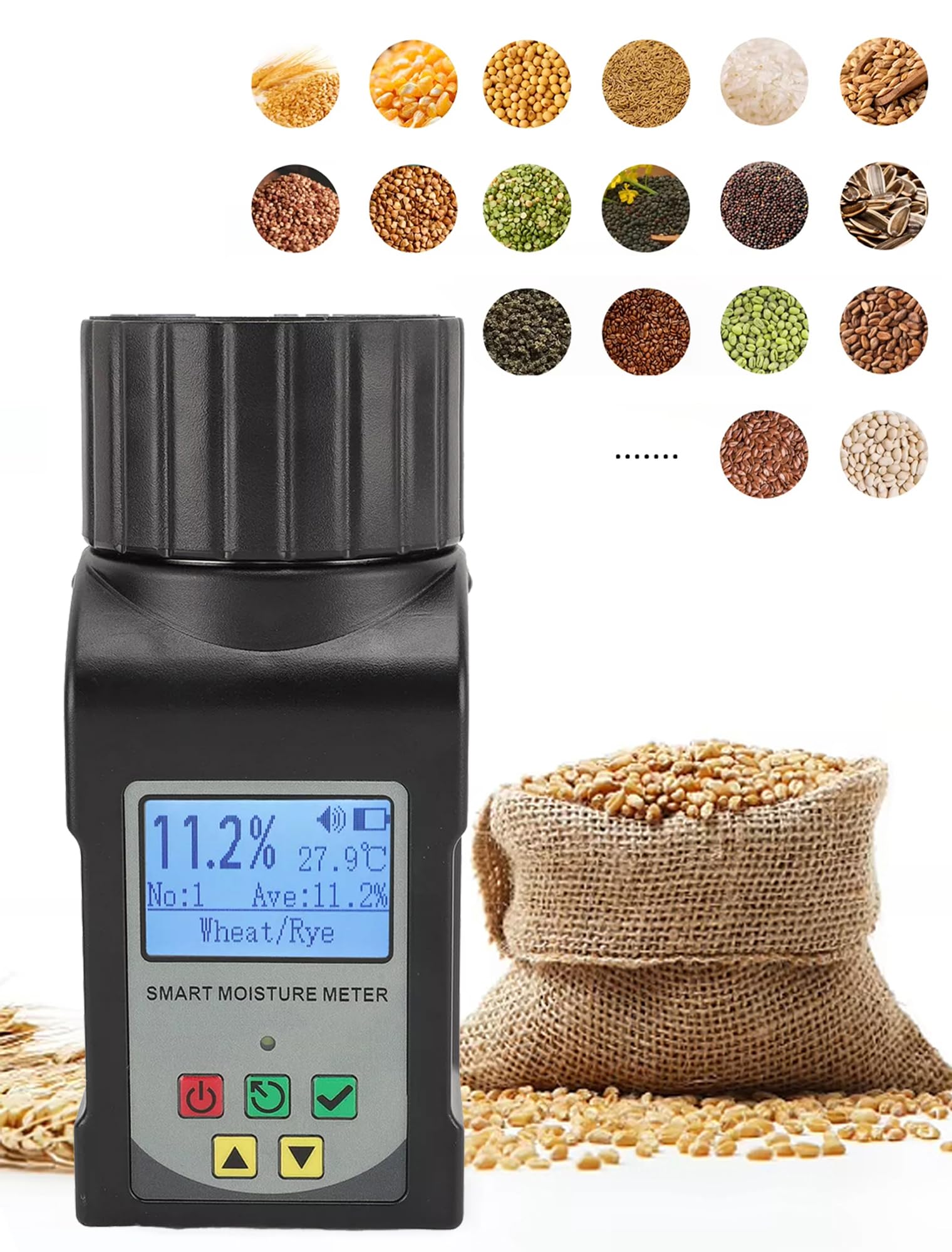 Portable Grain Moisture Tester - High Precision Cup-Type Meter for 25 Grains (Wheat, Corn, Coffee) with Temperature Compensation & Data Storage - Ideal for Farmers, Food Processors & Traders | Perfect for Grain Quality Control in Agriculture, Storage & Trading - GOYOJO