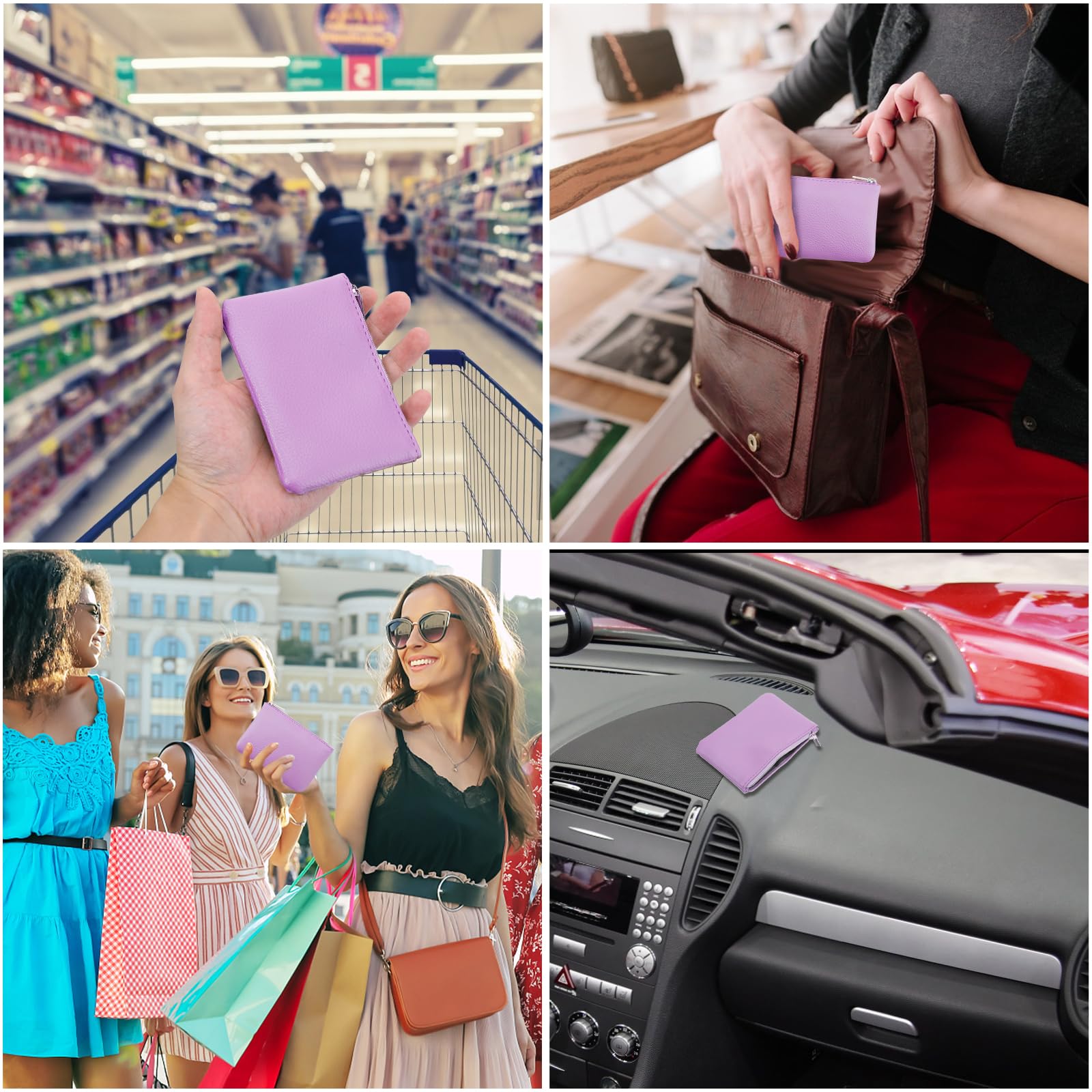 Mini Coin Purse for Women - PU Leather Small Change Wallet with Card Slots for Credit Cards, Folded Bills, ID, Keys & Lipstick (Light Purple) | Compact Travel Organizer for Everyday Essentials & On-the-Go Use