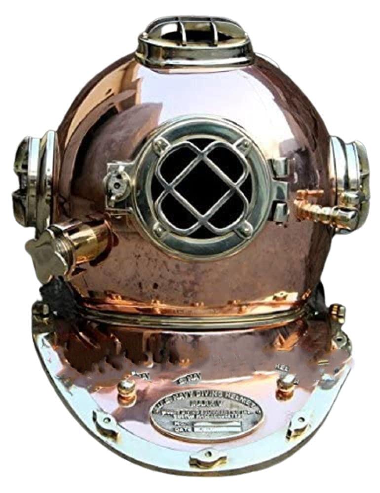 Vintage U.S. Navy Mark V Diving Helmet - Heavy Copper & Brass Full Size 18