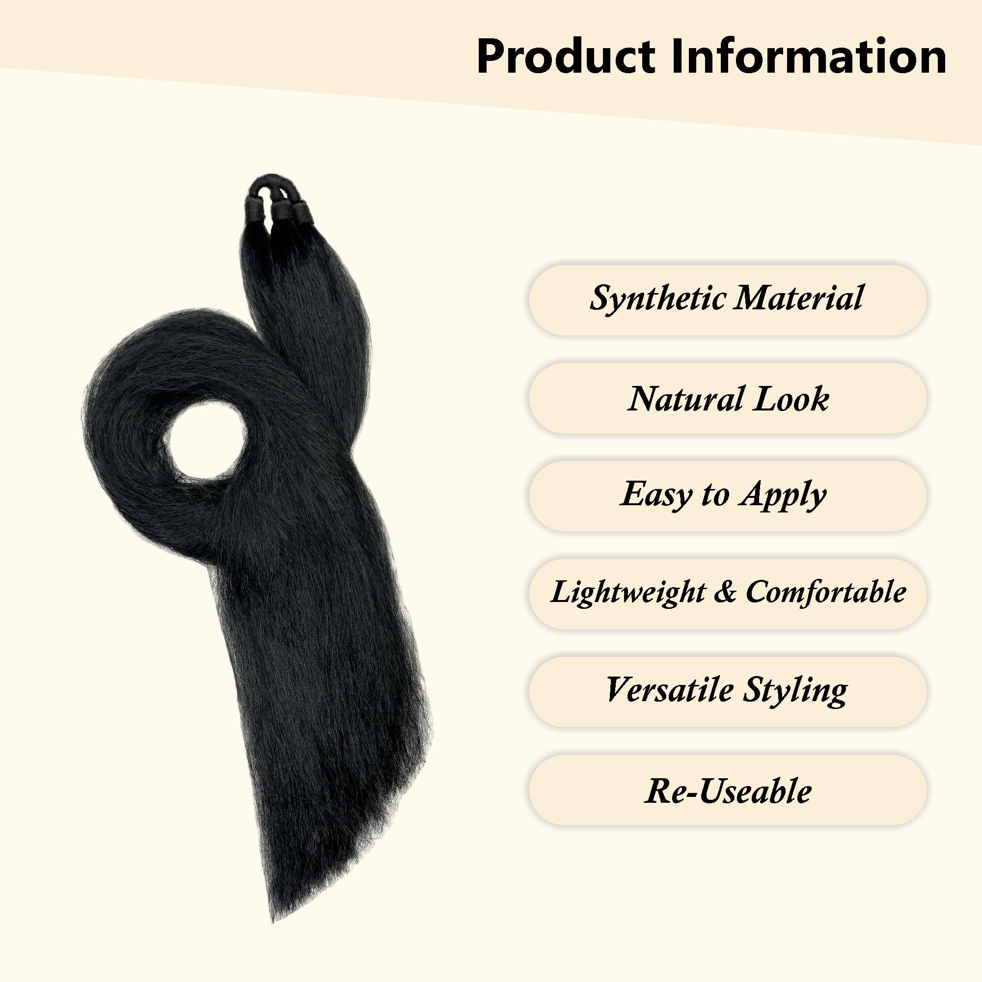 ELCABELL Natural Black Synthetic Hair Extensions for Women & Girls - Long Fake Hair Wig, Paranda Choti, False Hair Braid Attachment, Hairpiece for Volume & Length (1pc) - Perfect for Parties, Weddings & Daily Styling