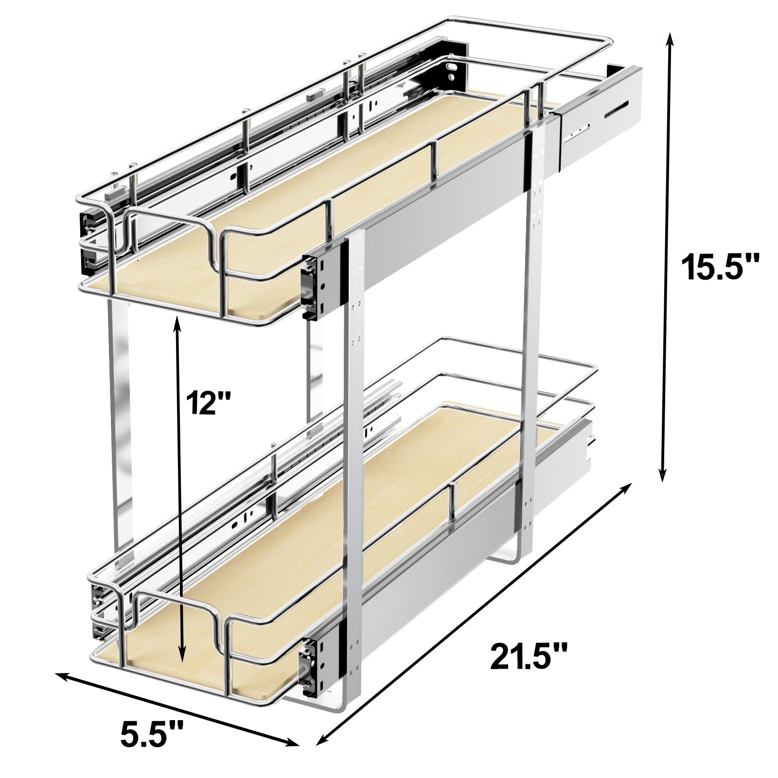ROOMTEC 2-Tier Pull Out Cabinet Organizer - Wood Slide Out Shelves for Kitchen Storage (5.5