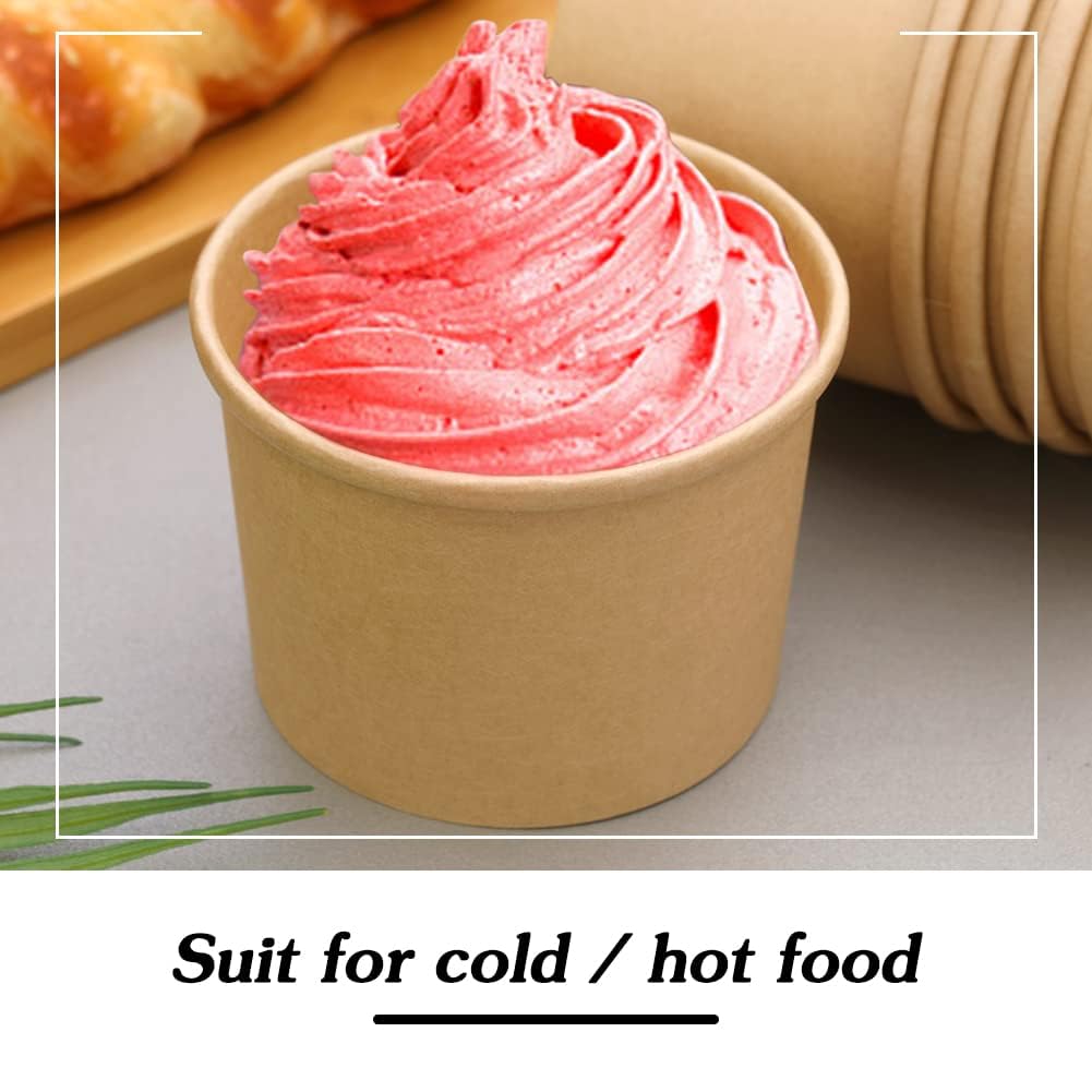 12 oz 50 Pack Disposable Paper Containers with Lids - Eco-Friendly Dessert Bowls for Hot & Cold Foods, Ice Cream, Yogurt, Fruit - Perfect for Parties, Catering, Takeout & Home Use