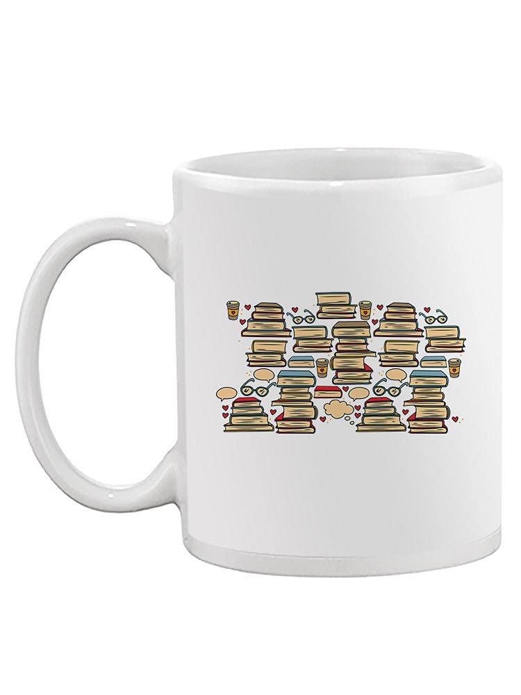 Smartprints Stack of Books Ceramic Coffee Mug - 15oz Large Novelty Book Lover Gift for Readers, Writers & Teachers - Perfect for Home, Office & Library Use