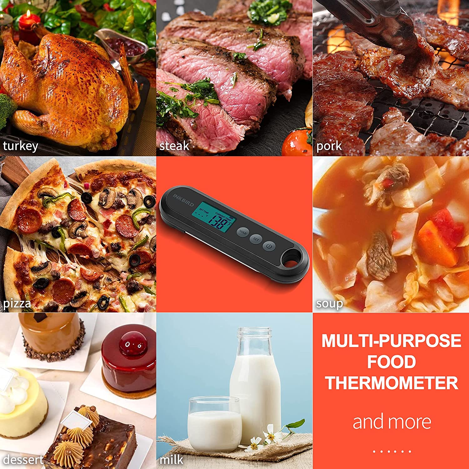 Instant Read Digital Meat Thermometer IHT 2XP - Fast & Accurate Cooking Thermometer for Grilling, Baking, BBQ, and Kitchen Use