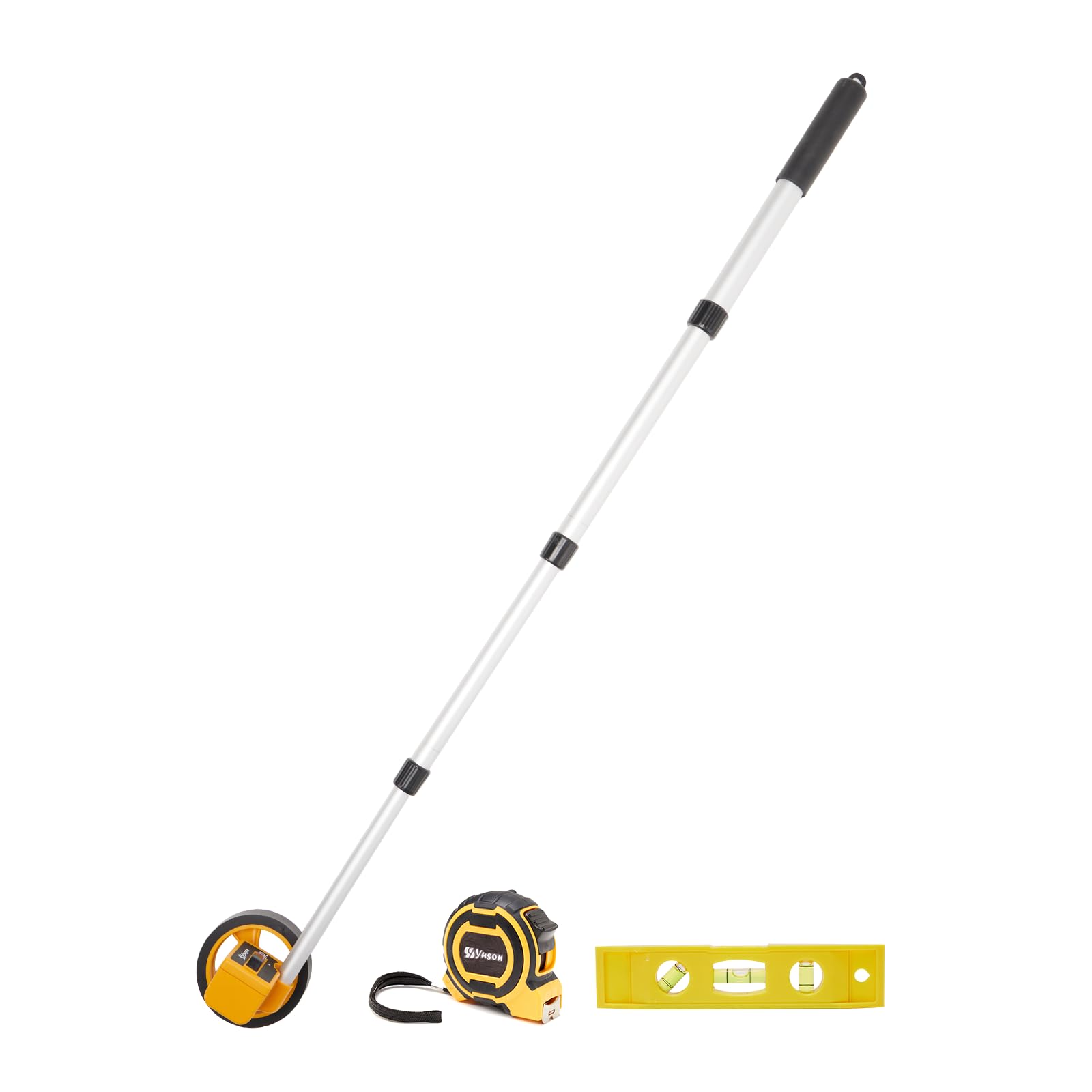 Digital Measuring Wheel in Feet - 4 Inch Construction Measuring Wheel with Tape Measure & Level Ruler | One-Key Reset up to 9999Ft | Perfect for Land Surveying, Road Construction & DIY Home Projects