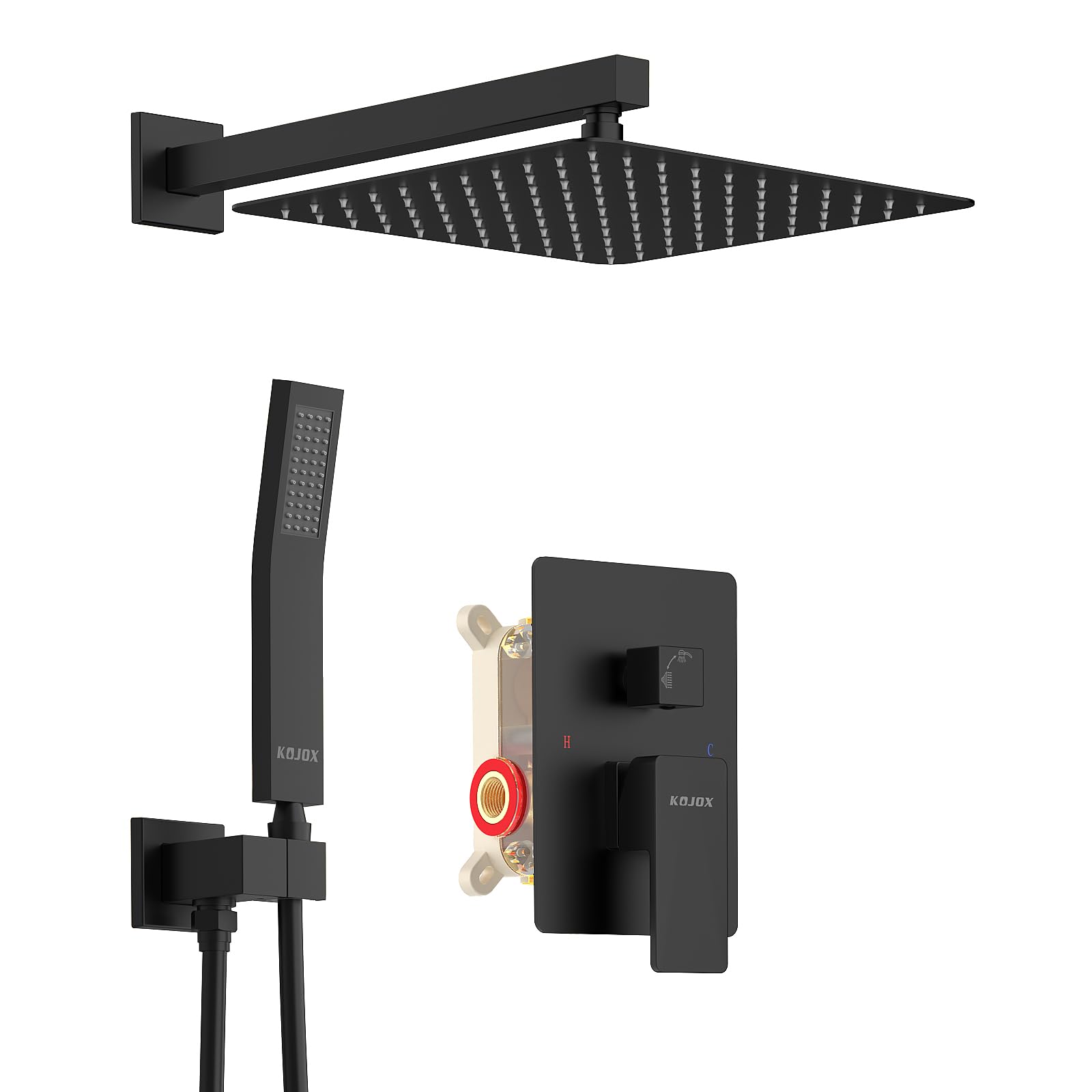 10'' High Pressure Rainfall Shower System with Handheld Shower Head & Faucet Trim Valve - Luxury Matte Black Wall Mounted Bathroom Shower Combo Set for Spa-Like Experience