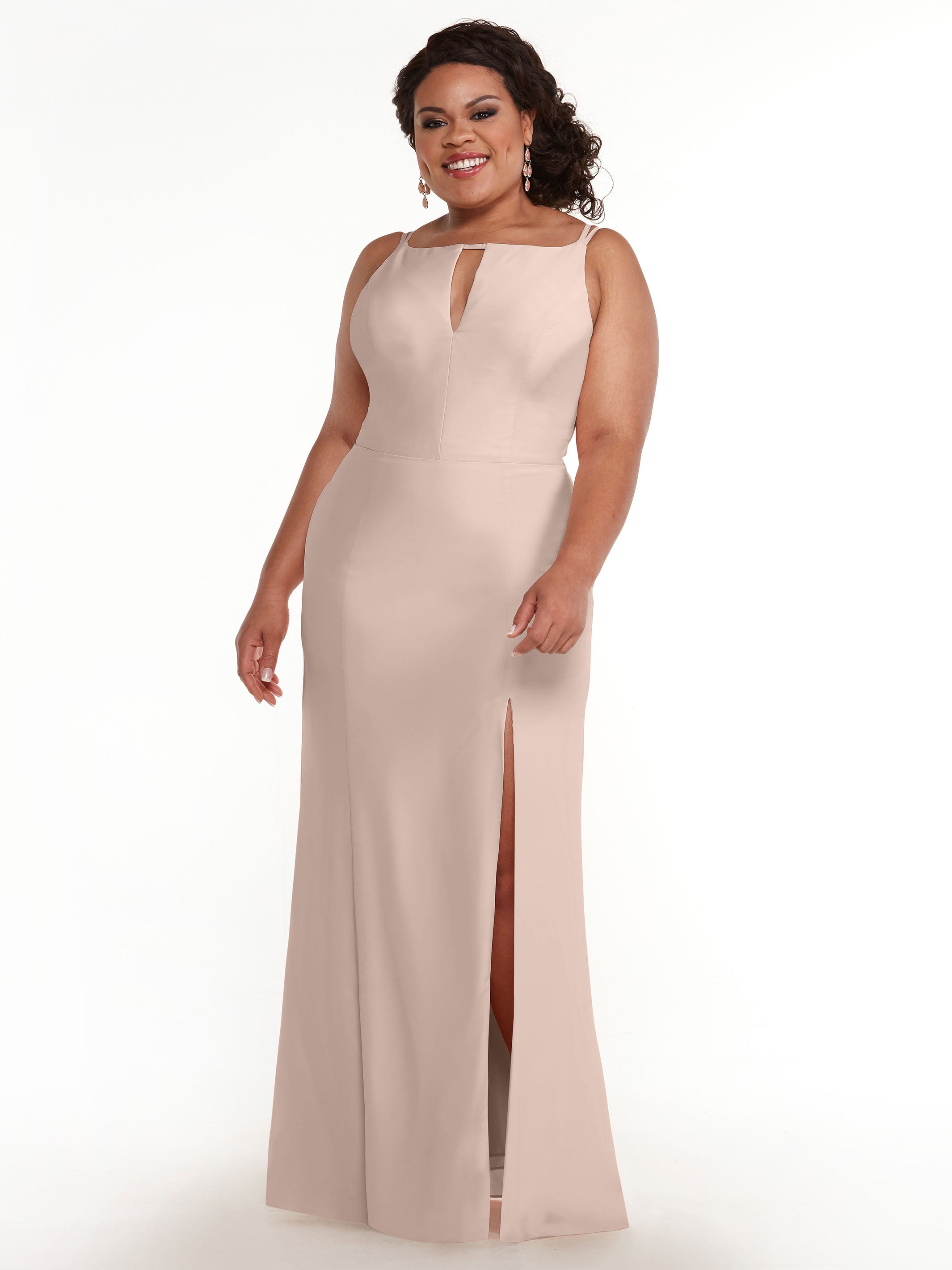 Elegant 83030 Sheath Stretch Chiffon Bridesmaid Dress with Bateau Neckline & Thigh Slit - Perfect for Weddings, Formal Events & Special Occasions