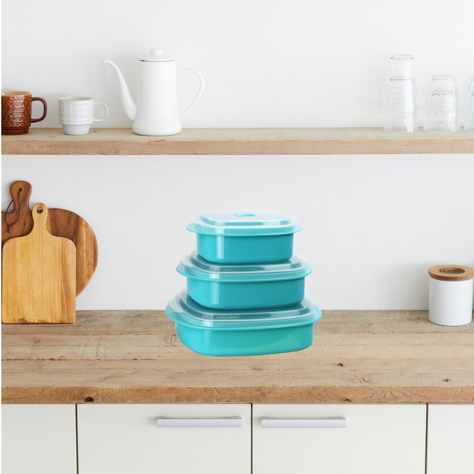 Reston Lloyd Calypso Basics 6-Piece Microwave Cookware Set - Steamer & Food Storage Containers, Turquoise (Multiple Sizes) - Perfect for Meal Prep, Reheating & Leftovers