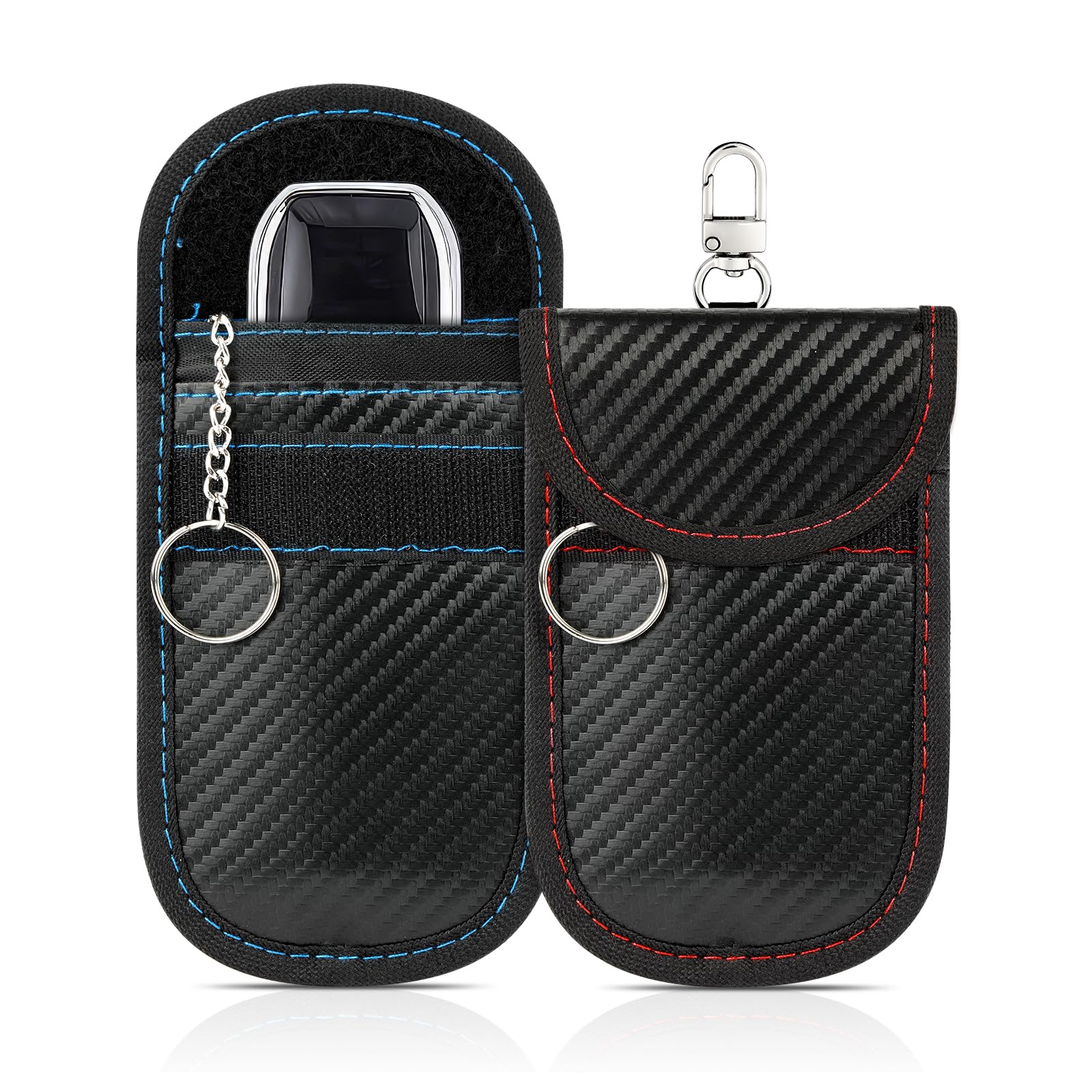 2 Pack Faraday Key Fob Protector - Premium RFID Blocking Pouch for Car Keys, Anti-Theft Signal Blocker Case (Red+Blue, Small) - Prevent Car Hacking & Protect Keyless Entry Vehicles at Home or Parking Lots