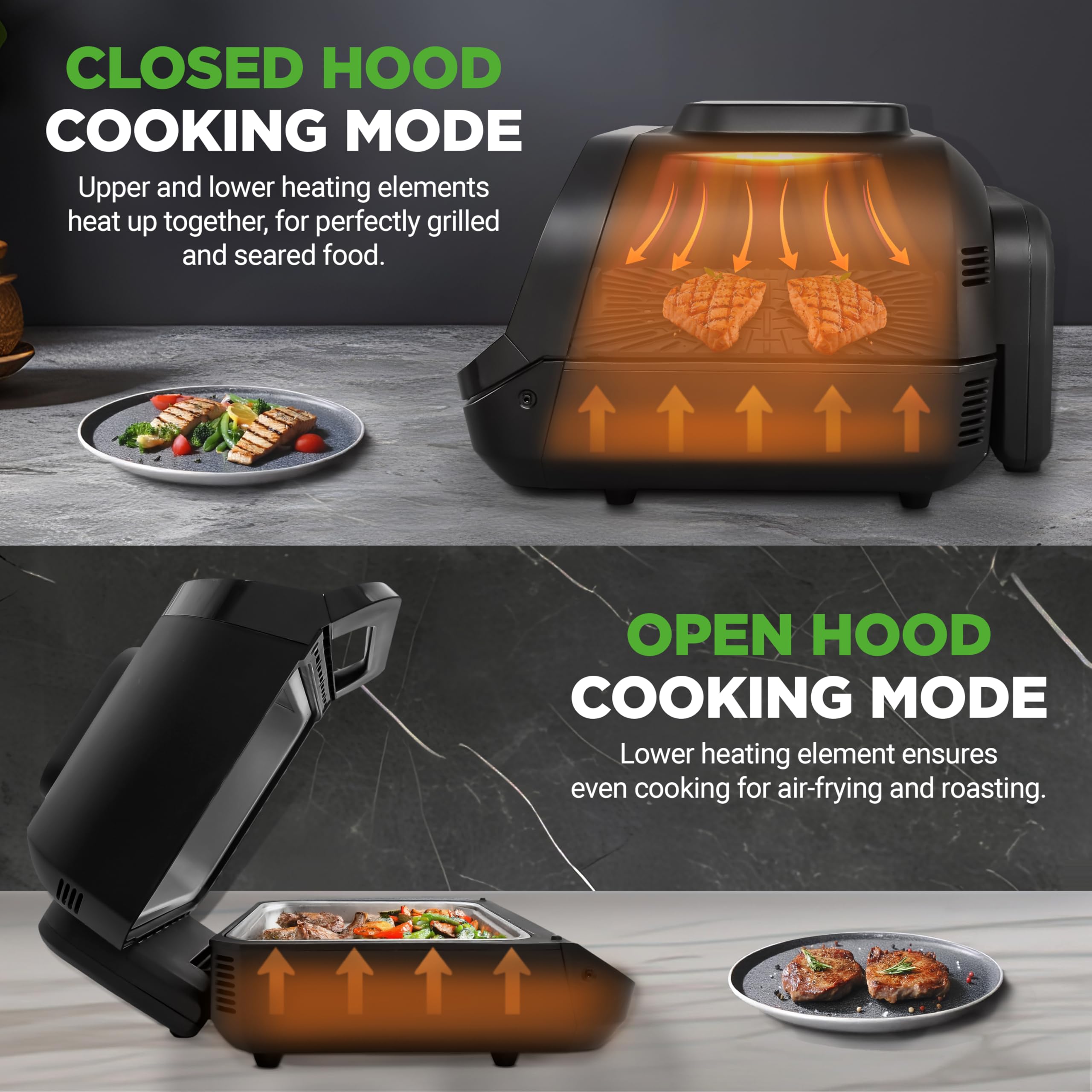 NutriChef Indoor Smokeless Grill & Air Fryer Combo - 7-in-1 Smart Electric Grill with 6L Capacity, Smart Thermometer & Precise Temp Control - Nonstick Removable Plates for Healthy Cooking - Perfect for Apartments, Small Kitchens & Family BBQs