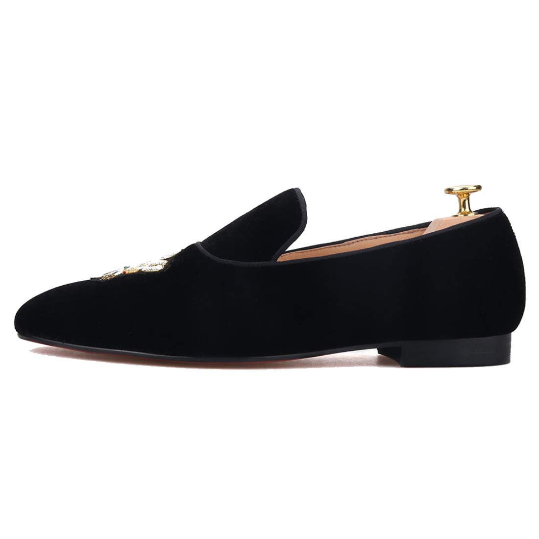 FERUCCI Black Velvet Loafers for Women - Embroidered Formal Slip-On Shoes - Comfortable Flats for Wedding, Prom, Party & Office Wear - Elegant Evening & Special Occasion Footwear