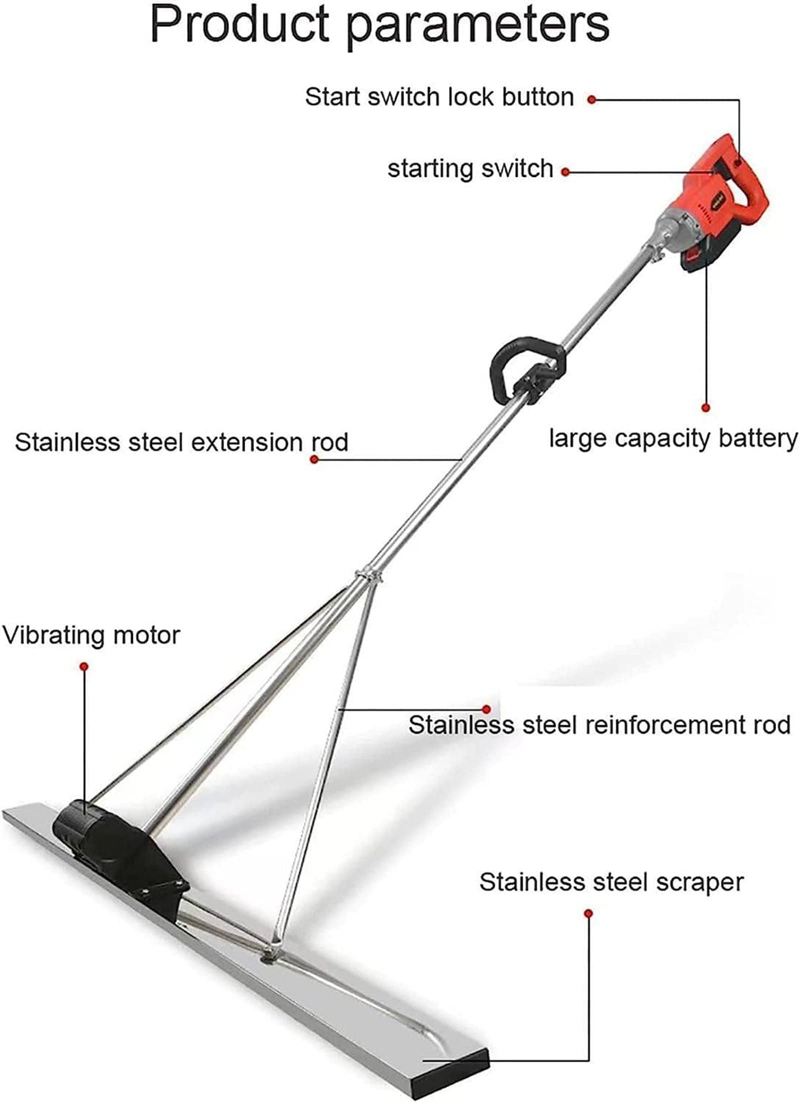 48V Battery Powered Concrete Vibratory Finishing Tool - 3000-6000 RPM Brushless Motor, 6000mAh for Smooth Leveling & Screeding | Perfect for Driveways, Floors & Patios