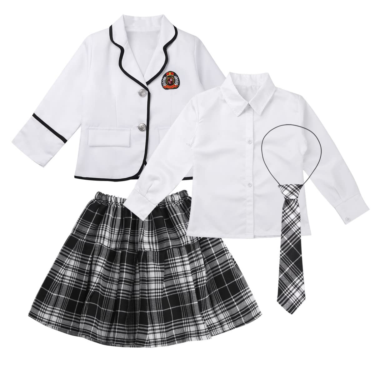 Japanese Anime School Uniform Set for Girls - Long Sleeve Blazer & Mini Plaid Skirt | Korean & British Style | Cosplay, Halloween Costume, Themed Party Outfit