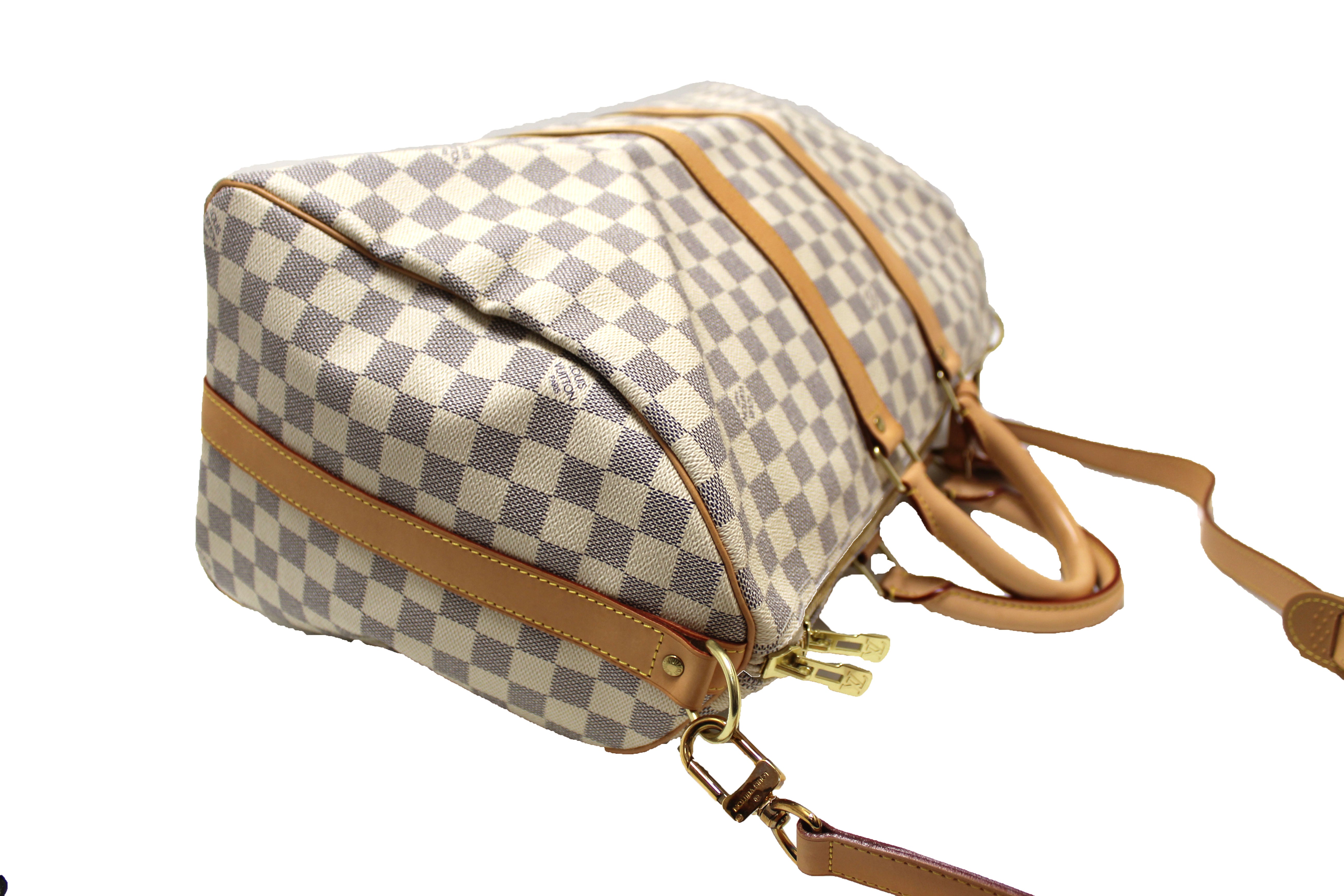 Authentic Louis Vuitton Damier Azur Keepall Bandouliere 45 Travel Duffle Bag - Stylish Carry-On for Weekend Getaways & Business Trips