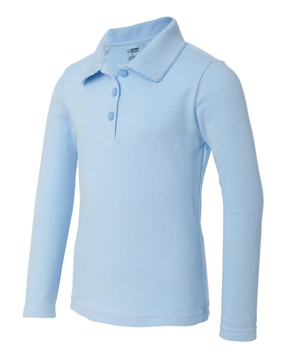 French Toast Big Girls' Long Sleeve Fitted Knit Polo Shirt with Picot Collar - Blue, Size 7/8 - Perfect for School Uniforms and Casual Wear