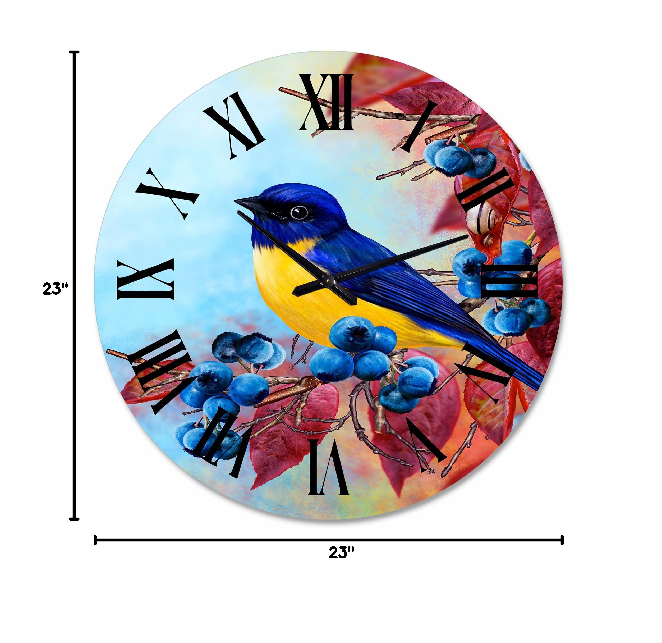 Bright Bird Bullfinch Sitting on Branch - Large Traditional Wall Clock for Living Room, Bedroom & Office Decor | Silent Non-Ticking Home Decoration | Perfect Gift for Housewarming & Holidays