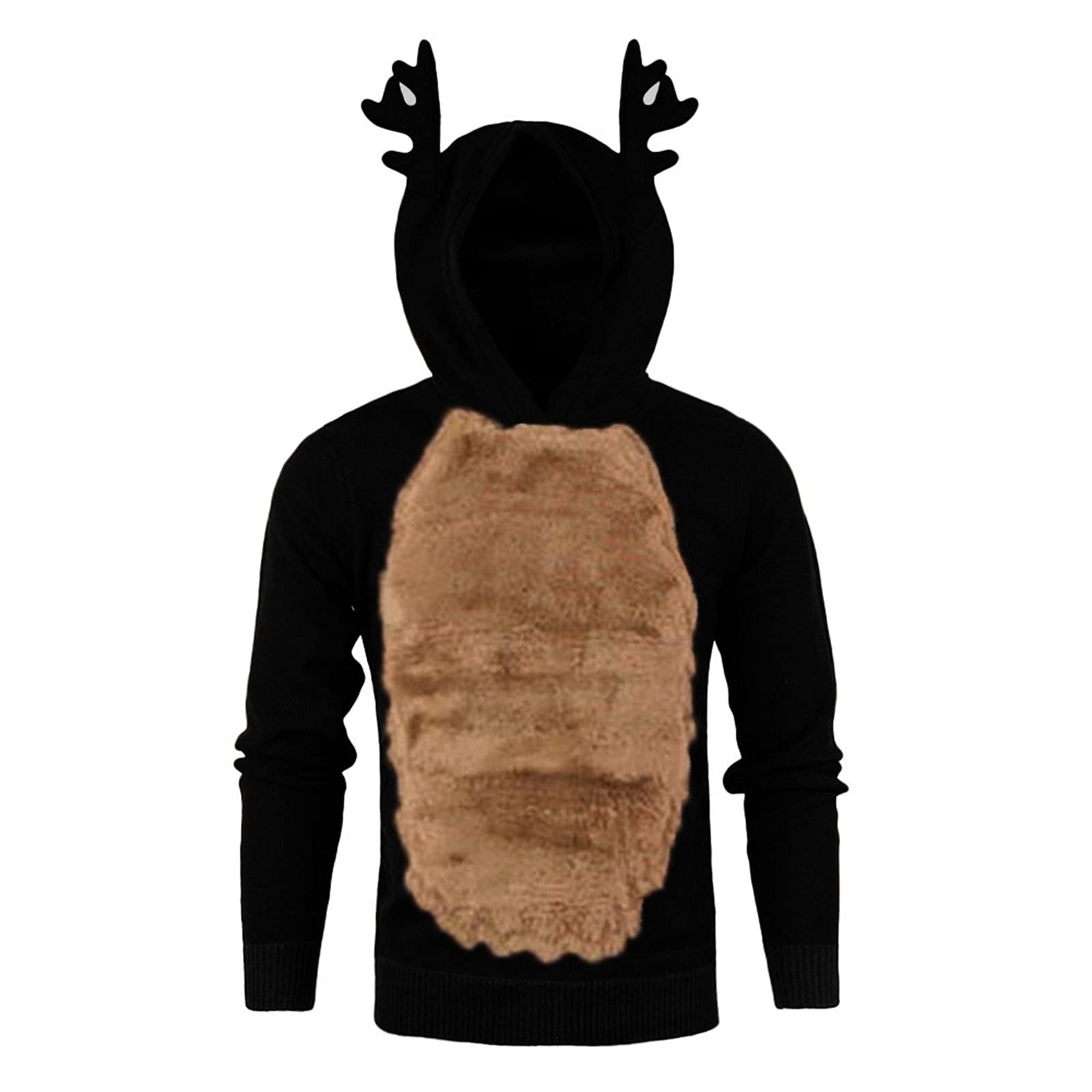 Burband Men's Reindeer Antlers Fleece Hoodie - Funny Christmas Ugly Sweater with Ears for Xmas Party & Holiday Festive Outfits - Cozy Winter Pullover for Family Gatherings, Office Celebrations & Festive Events