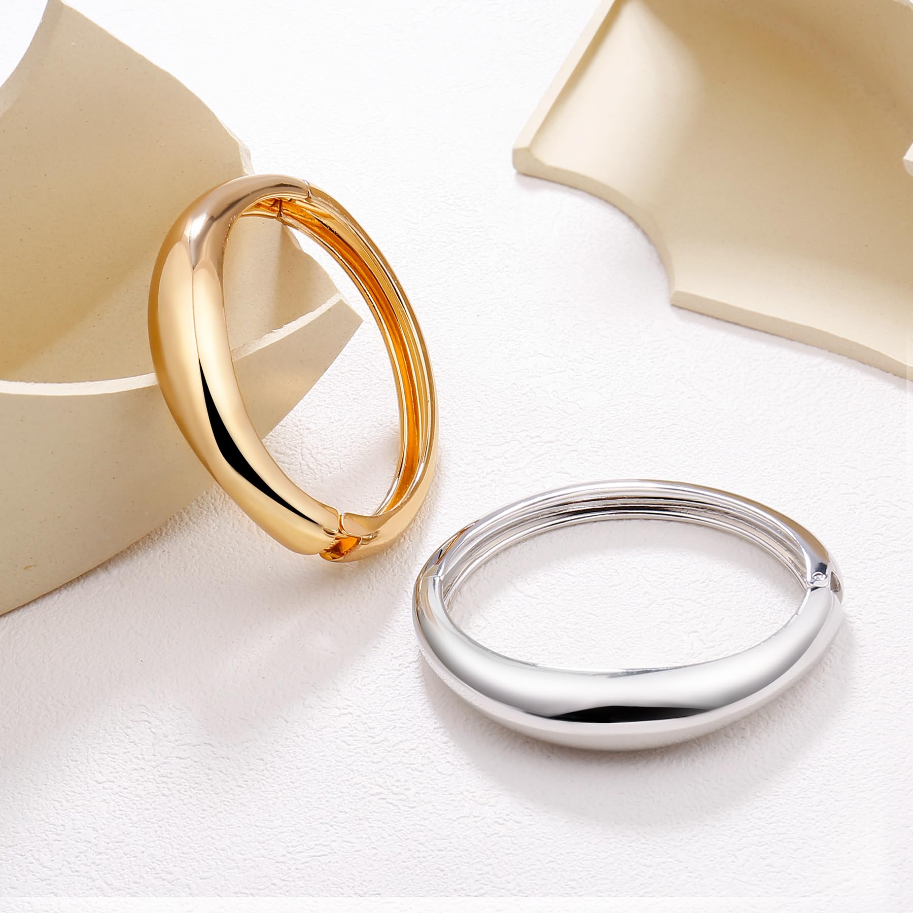 11-Piece Elegant Gold & Silver Cuff Bangle Bracelet Set for Women - Chunky Trendy Minimalist Hinged Arm Cuffs - Perfect for Parties, Weddings & Everyday Wear - Jewelry Gift Set (2 Pieces)