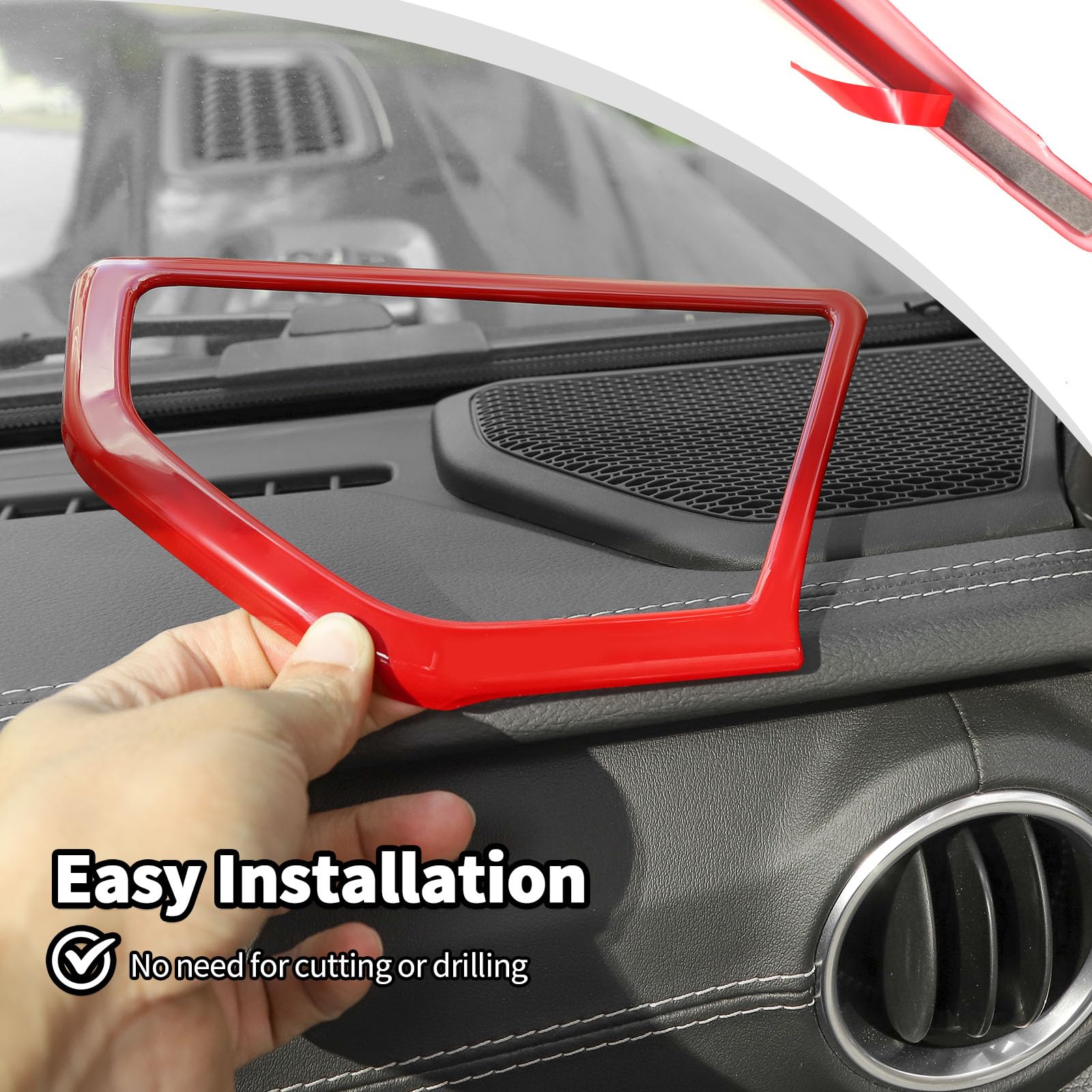 2024-2025 Jeep Wrangler JL/JLU & Gladiator JT 4xe Interior Accessories - JWWY ABS 4PCS Red Speaker Audio Player Trim Top & A Pillar Cover Trim Set | Perfect for Off-Road Adventures & Car Audio Upgrades