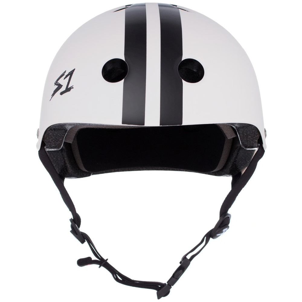 S One Lifer Helmet - Gloss White with Black Stripes - Skateboard, BMX & Scooter Safety Helmet for Kids & Adults - Perfect for Urban Commuting & Extreme Sports