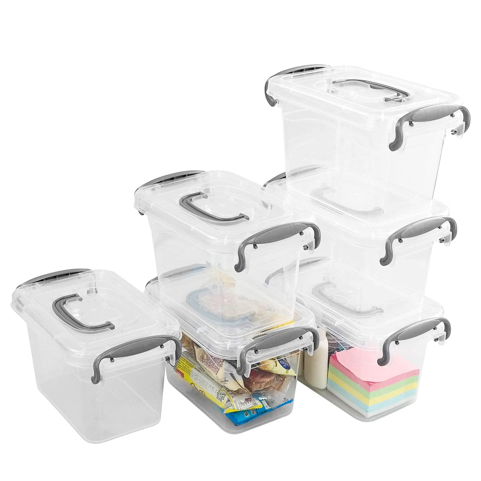 1.5L Clear Mini Storage Boxes - 6-Pack Small Plastic Organizer Containers with Secure Latches for Home, Office & Craft Supplies Organization
