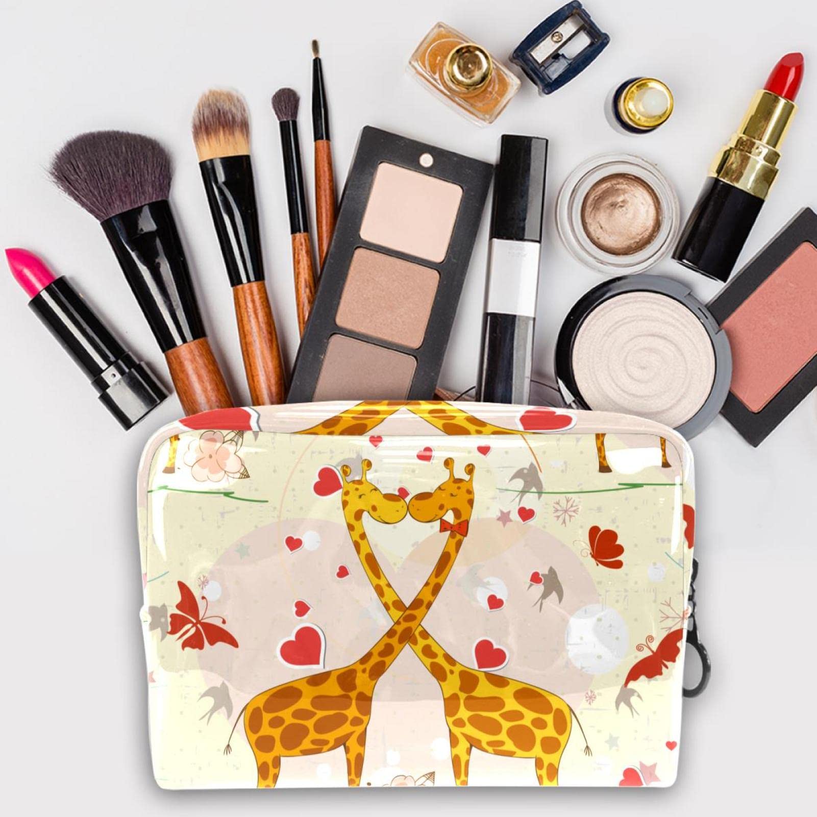 Giraffe Print Travel Makeup Bag - Waterproof PVC Cosmetic Organizer for Women & Girls (18.5x7.5x13cm) - Perfect for Vacation, Gym & Daily Essentials Storage