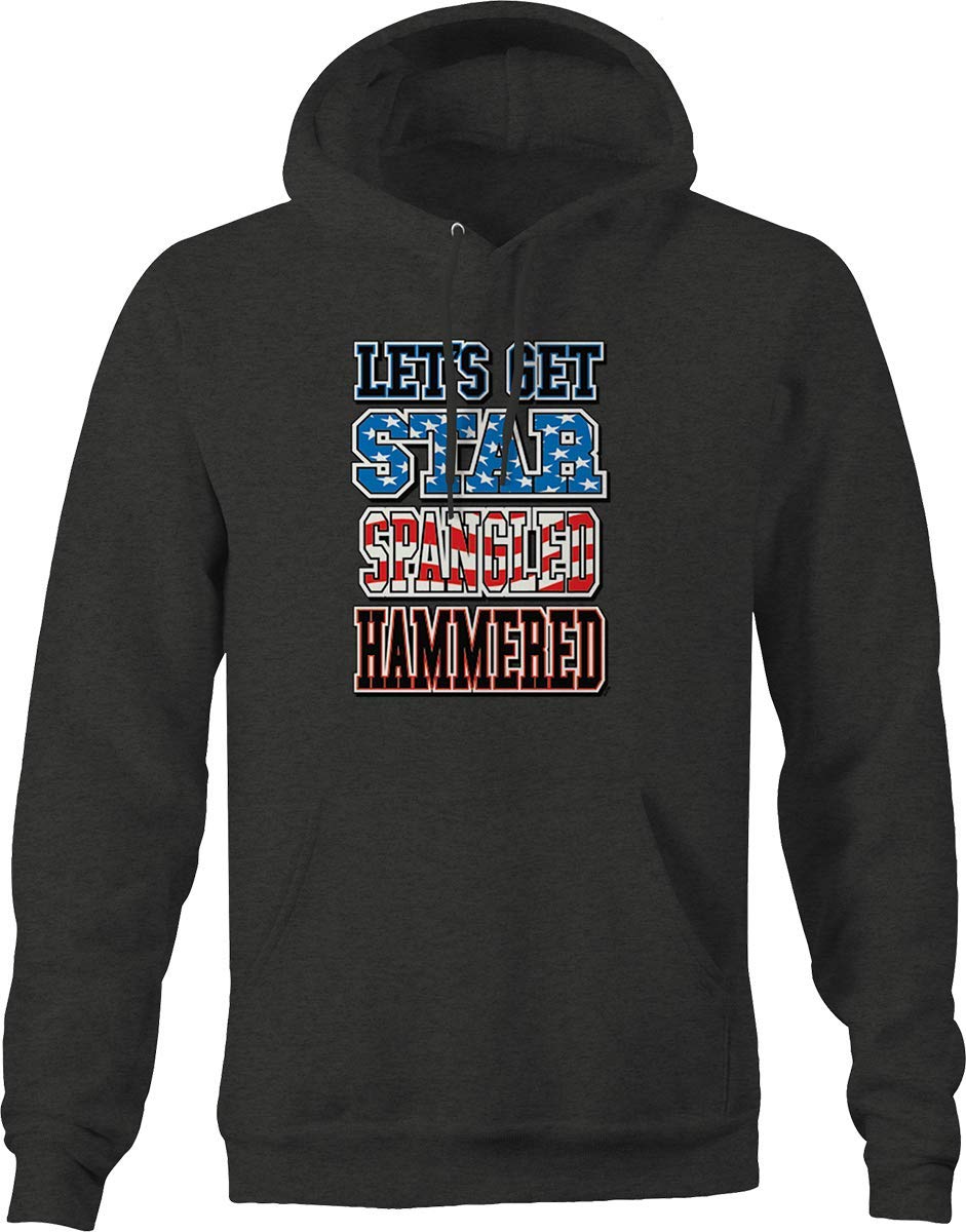 Bold Imprints Star Spangled Hammered Hoodies for Men - Gray Pullover Sweatshirt | Patriotic American Flag Design | Casual Wear & Outdoor Activities