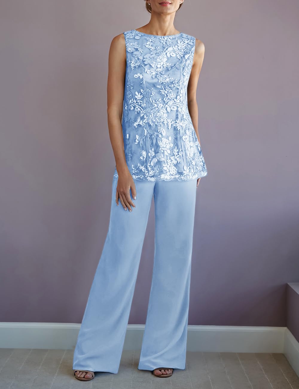 Elegant Women's 3-Piece Lace Pantsuit Set - Mother of the Bride Formal Outfit for Weddings, Special Occasions & Evening Events