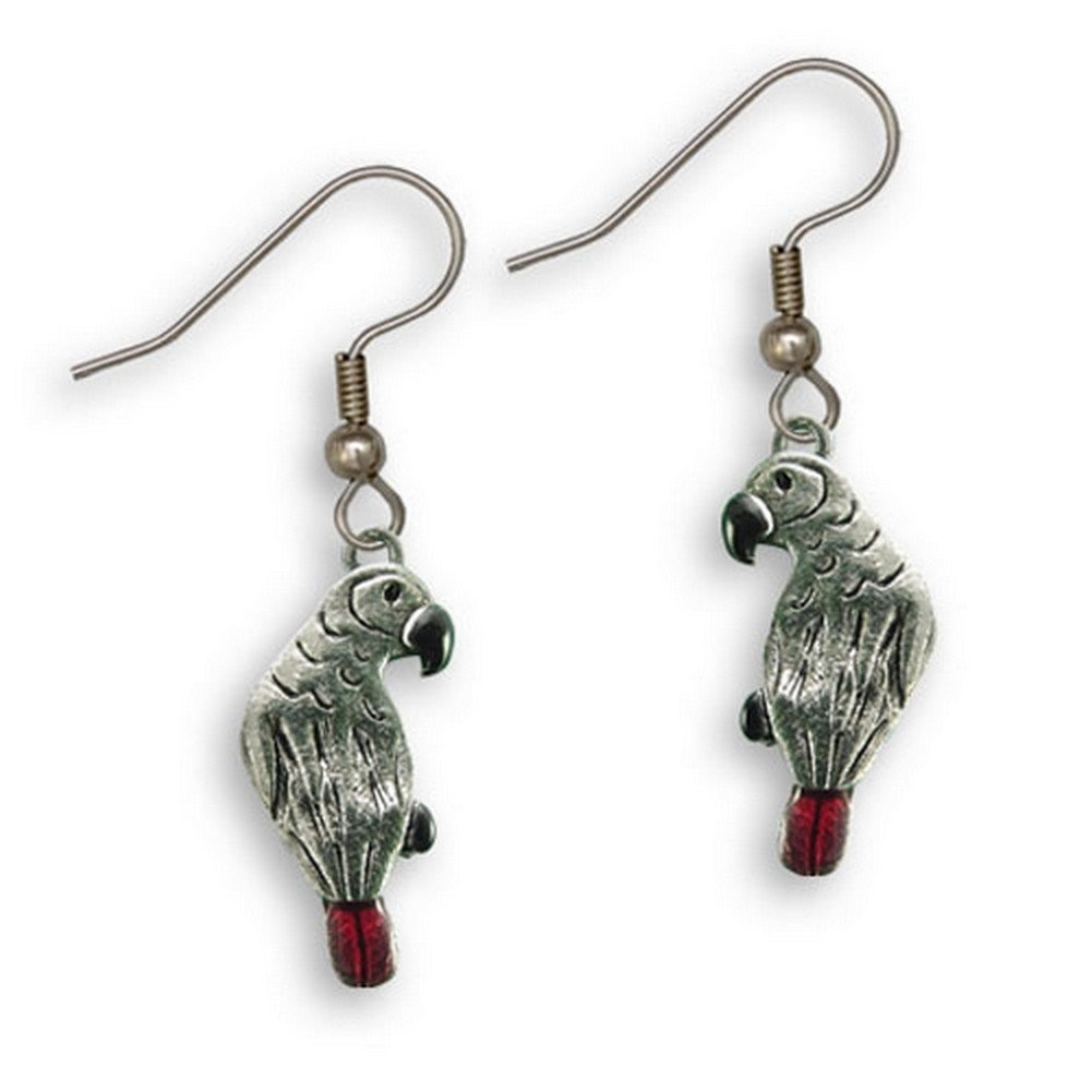 Handmade Pewter & Enamel Parrot Dangle Earrings for Women | USA Crafted Jewelry | Unique Gift for Bird Lovers | Lightweight Hook Earrings | Perfect for Tropical Parties & Animal-Themed Outfits