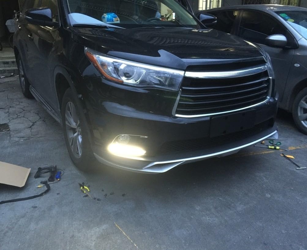 iJDMTOY Xenon White LED DRL Fog Light Kit for 2014-2016 Toyota Highlander - OEM Style Direct Replacement Daytime Running Lights with Fog Light Bezels | Perfect for Night Driving & Off-Road Adventures