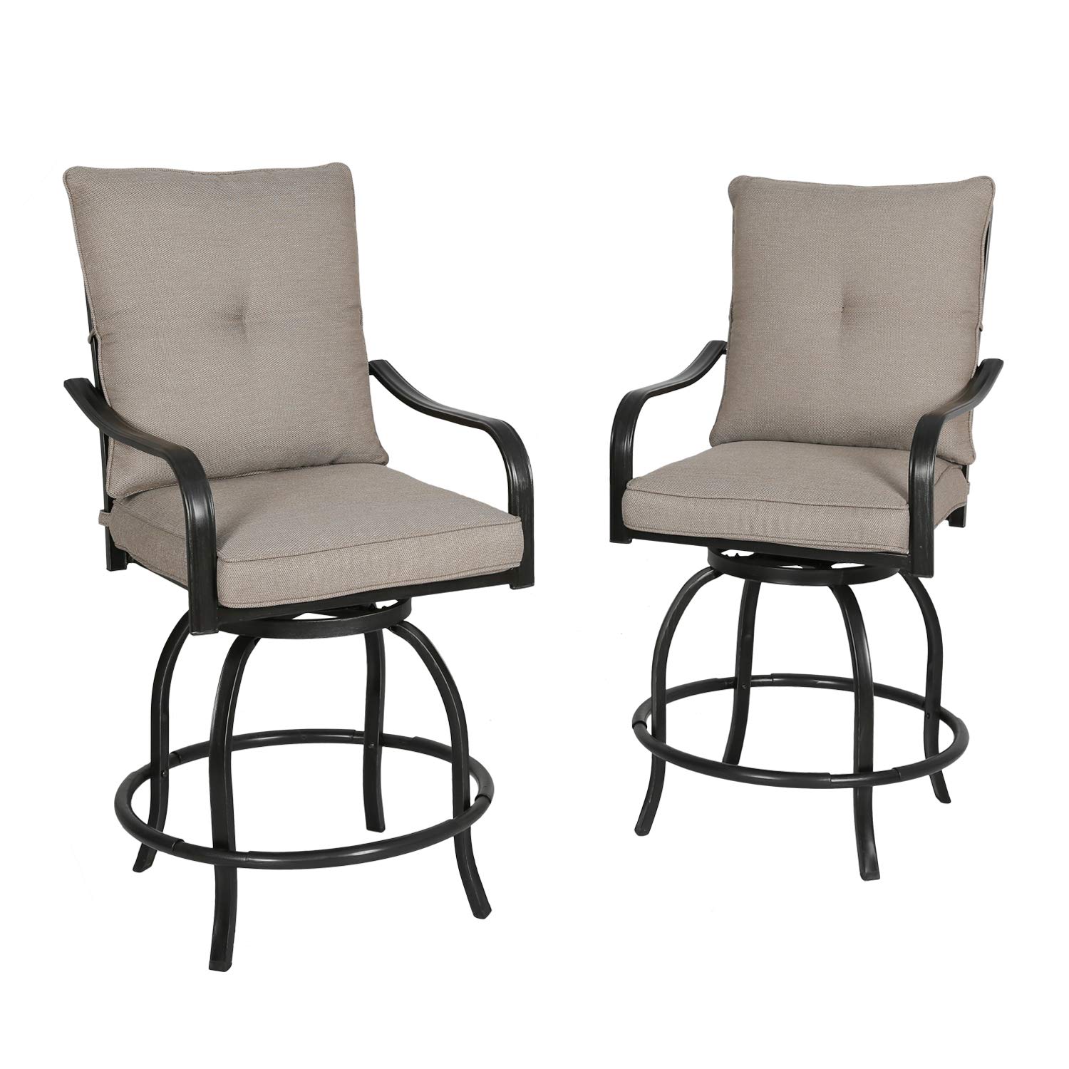 2 Pack Outdoor Swivel Bar Stools - Patio Counter Height Bistro Chairs with 100% Polyester Cushions, Beige - Perfect for Backyard, Deck, Garden & Poolside Relaxation