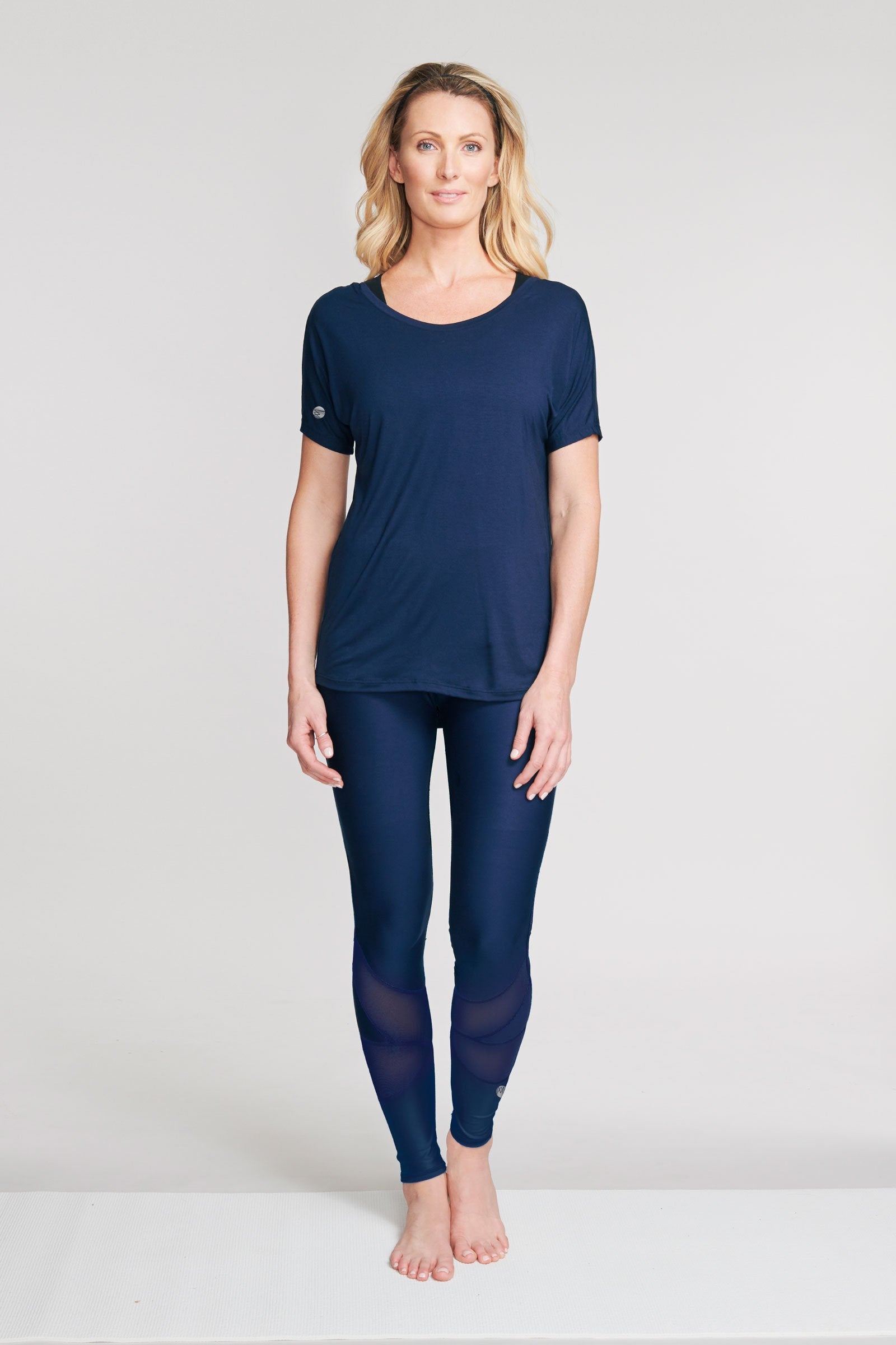 Ultra Soft Scoop Back Lattice Dolman Tee in Solid Navy - Comfortable Women's Casual T-Shirt for Everyday Wear, Lounge & Outfits