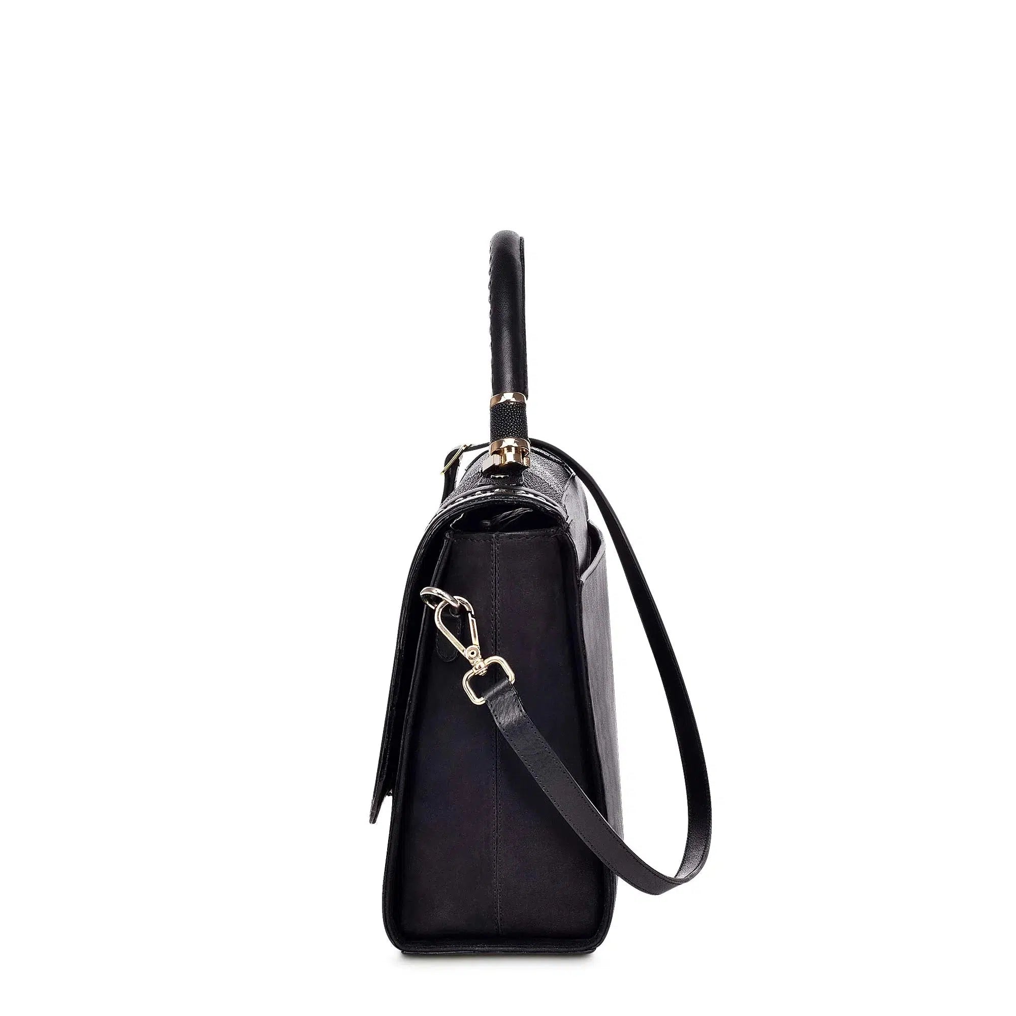 BO376MA Cuadra Black Fashion Stingray Leather Ladies Purse Handbag for Women - Elegant Evening Bag for Parties, Dinner & Special Occasions
