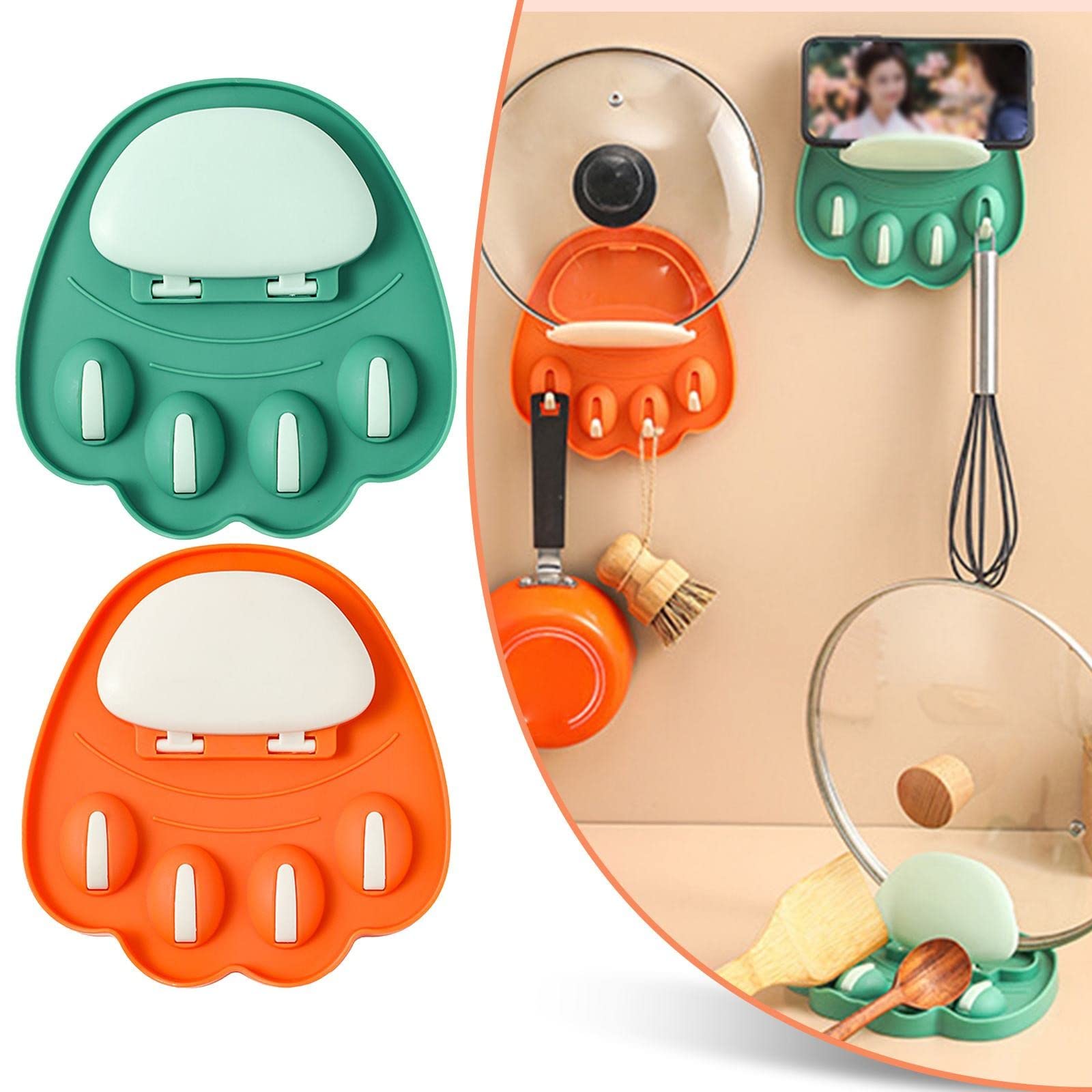 Multi-Functional Kitchen Storage Rack - Creative Spoon & Chopstick Organizer with Cat Pot Cover Holder (Orange, One Size) - Perfect for Small Spaces, Countertop Organization & Pet-Friendly Kitchens